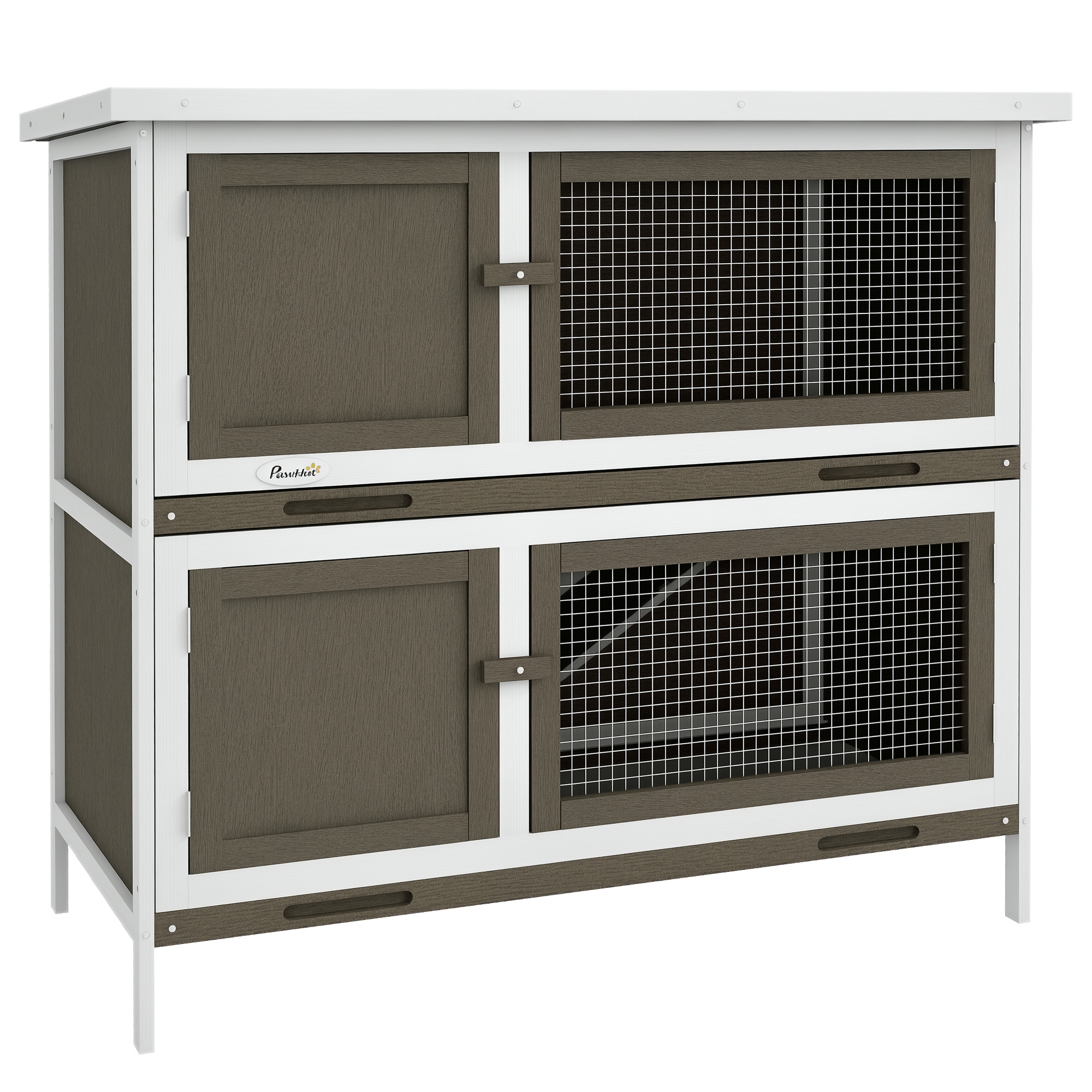 Wooden Bunny Hutch with Ramp, Indoor/Outdoor, Brown