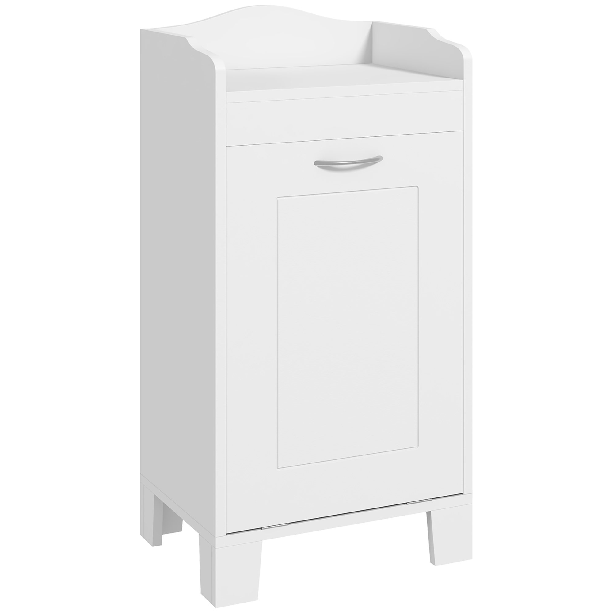 Tilt-out Laundry Storage Cabinet with Tabletop and Compartment Hamper, White
