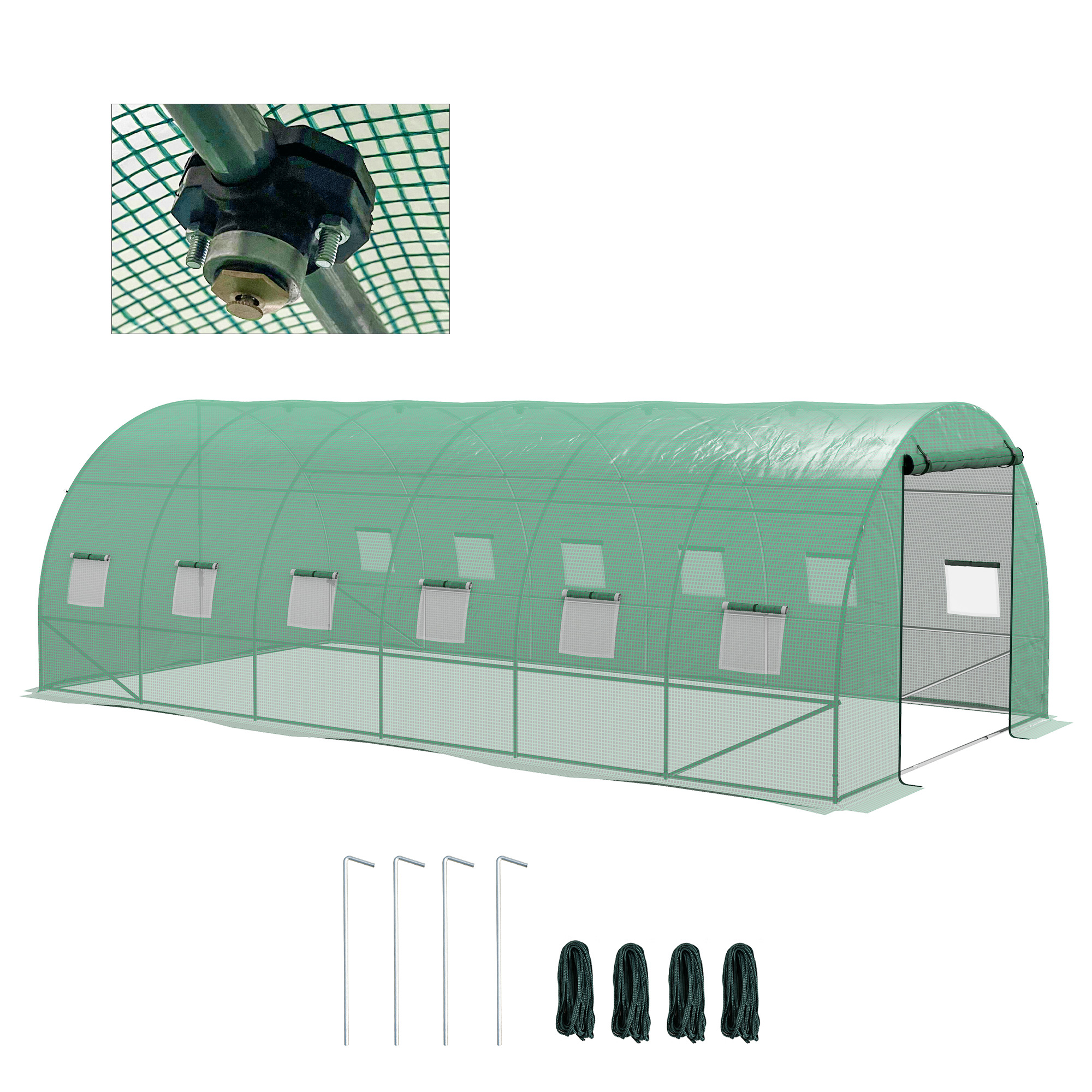 Invernadero De Túnel 6x3x2 M Con Sistema De Riego Integrado 12 Ventanas Con Malla Y 1 Puerta Enrollable Verde_voghion.com