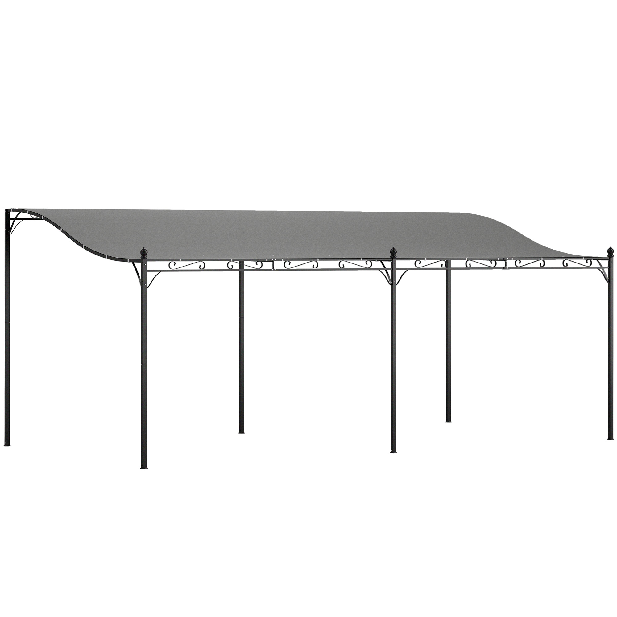 Pérgola De Pared 3x6 M Con Techo Inclinado Orificios De Drenaje Y Estructura Metálica Gris Oscuro_voghion.com