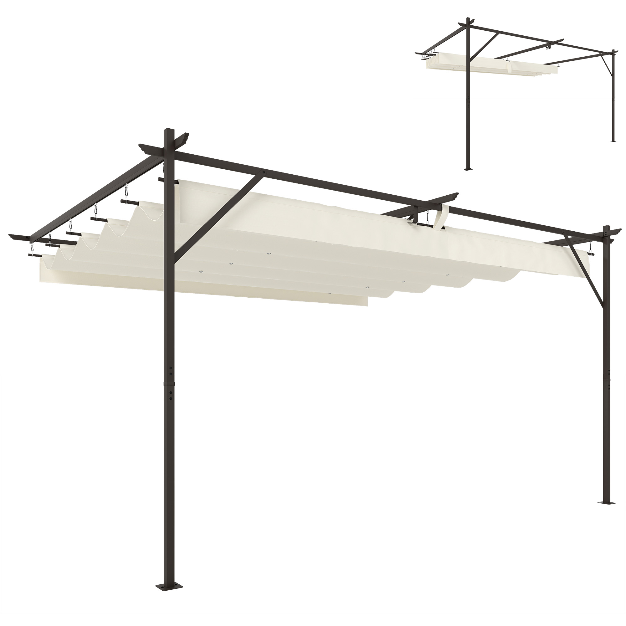 Pérgola De Pared De Jardín 4x3 M Con Techo Retráctil Protección UPF30+ Drenaje Cenador De Jardín Para Exterior Crema_voghion.com