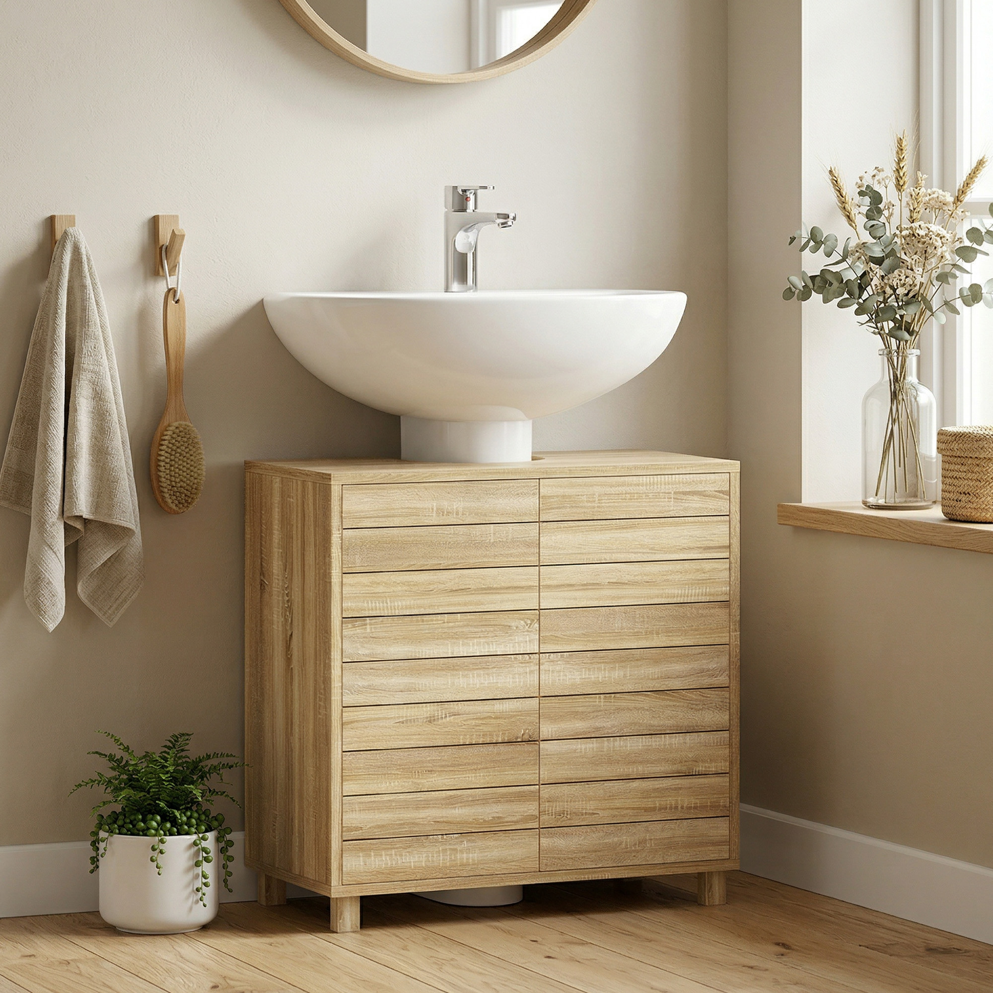 Armoire sous-lavabo avec portes à lattes - détail
