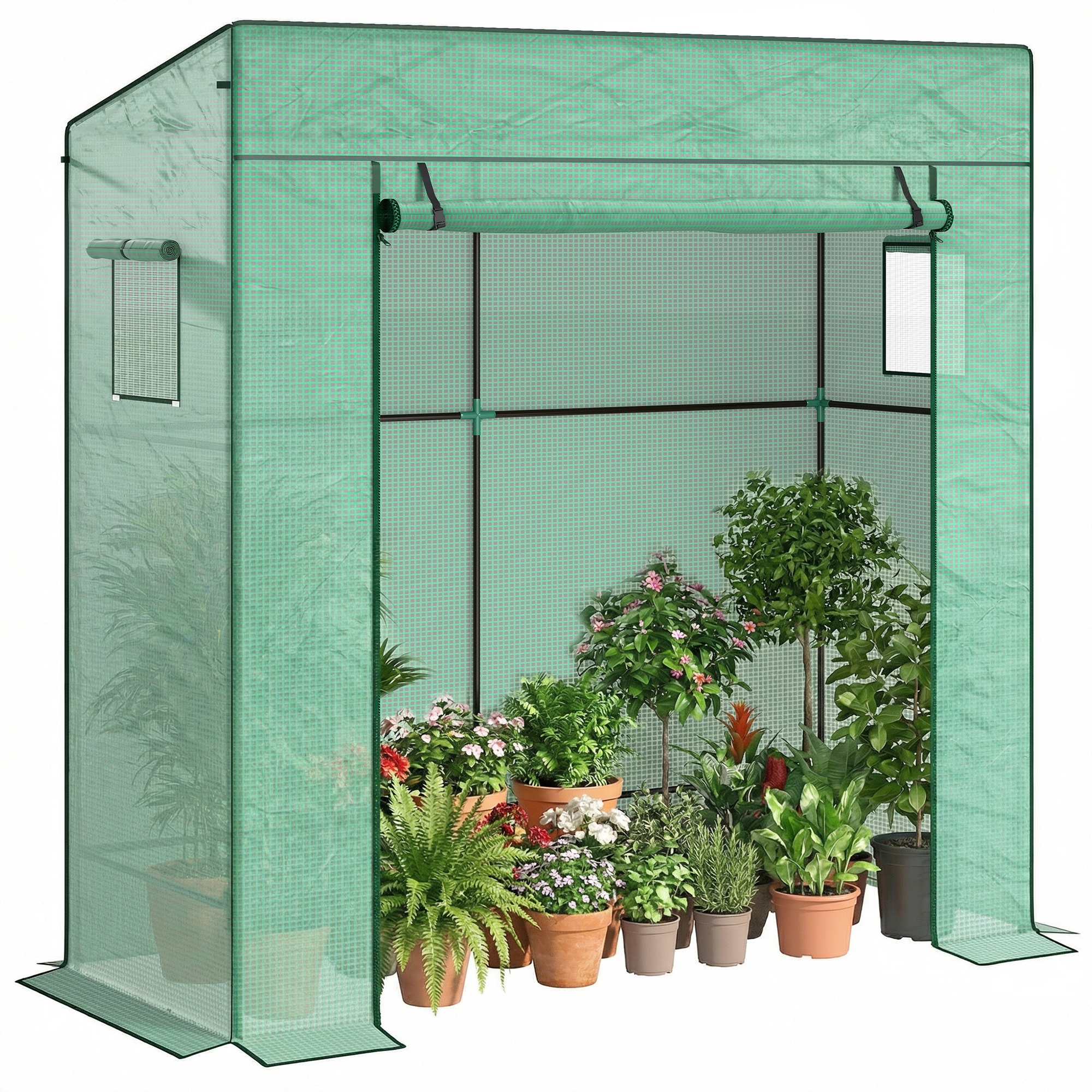 Invernadero De Outdoor Con Ventanas De Malla Y Puerta Con Cremallera Para Cultivar Plantas Flores 196x77x197 Cm Vert_voghion.com