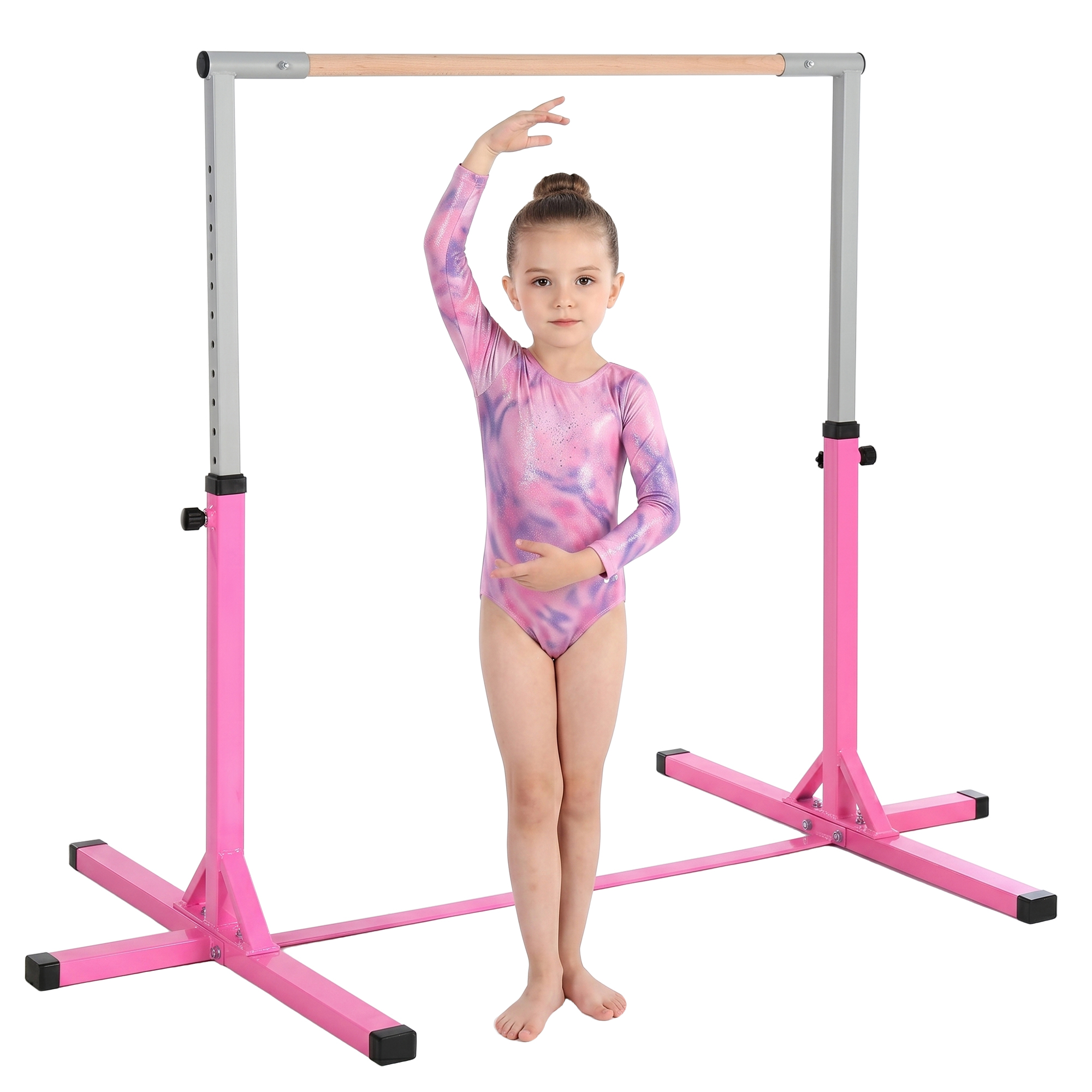 Barra De Gimnasia Para Niños De +3 Años Barra De Entrenamiento Altura Ajustable 92-150 Cm Carga 75 Kg 194x121x150cm Rosa_voghion.com