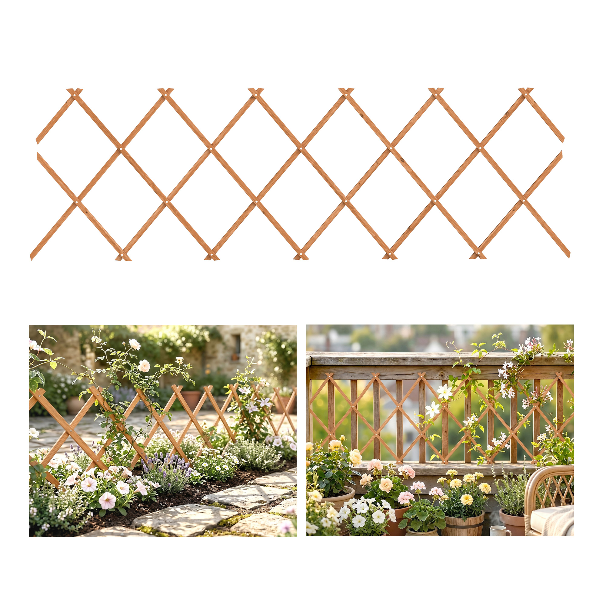Rankgitter für Garten Terrasse 183x60cm Tannenholz ausziehbar Spalier stabil