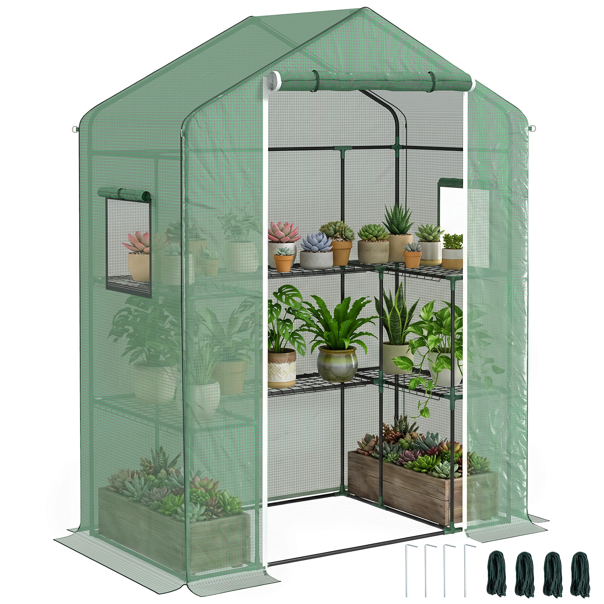 Invernadero Con 1 Puerta 2 Ventanas Y Estantes De 2 Niveles En Forma De U Para Cultivo De Plantas 140x73x190 Cm Vert_voghion.com