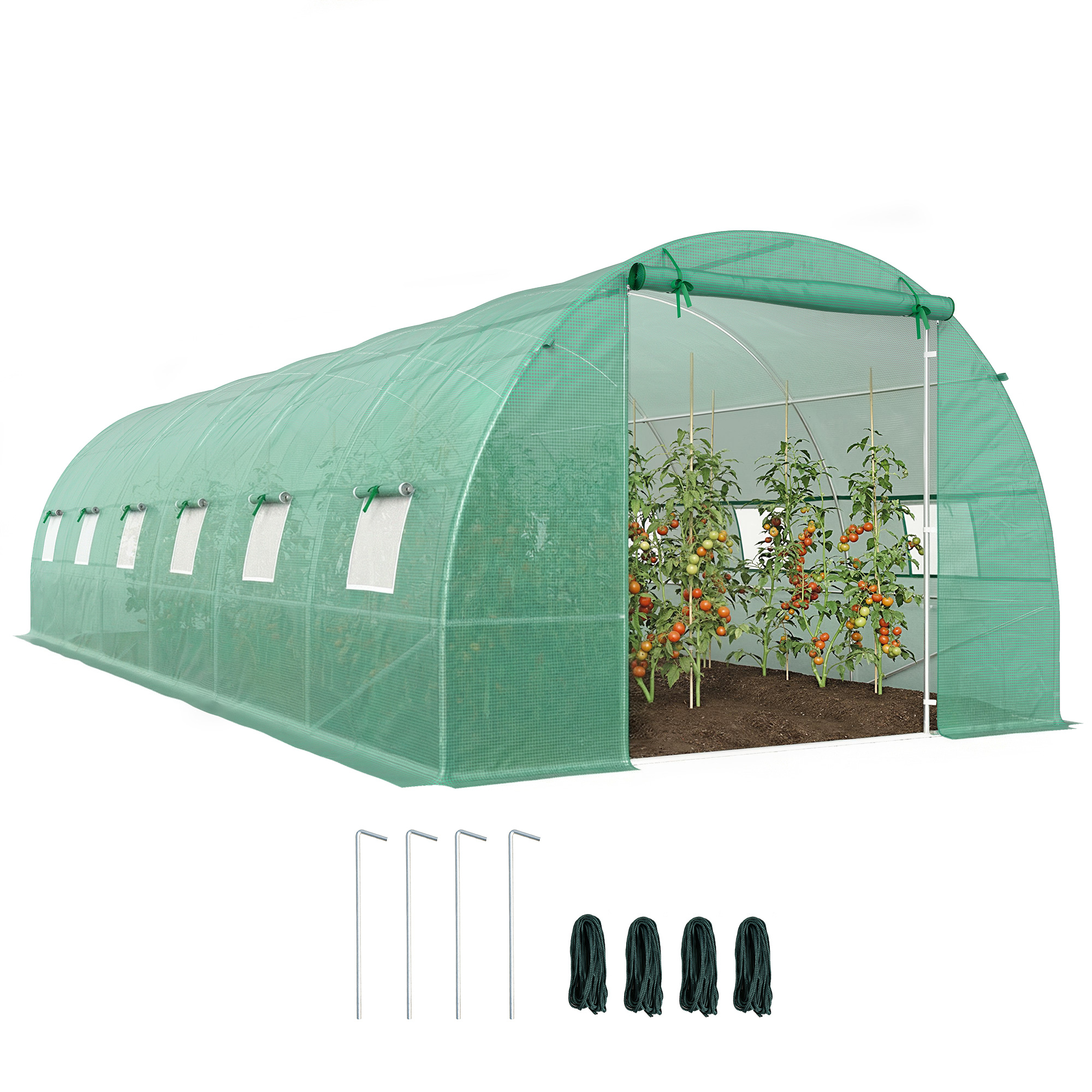 Invernadero De Túnel 8x3x2 M Invernadero De Jardín Con 12 Ventanas Y Puerta Enrollable Acero Y PE 140 G/m² Vert_voghion.com