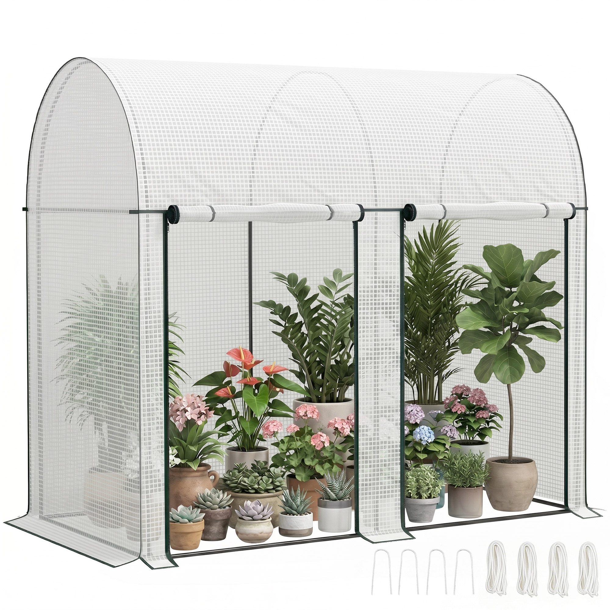 Invernadero De Exterior Con Doble Puerta Con Cremallera Y Cubierta De PE Para Cultivar Plantas 200x100x178 Cm Bianco_voghion.com