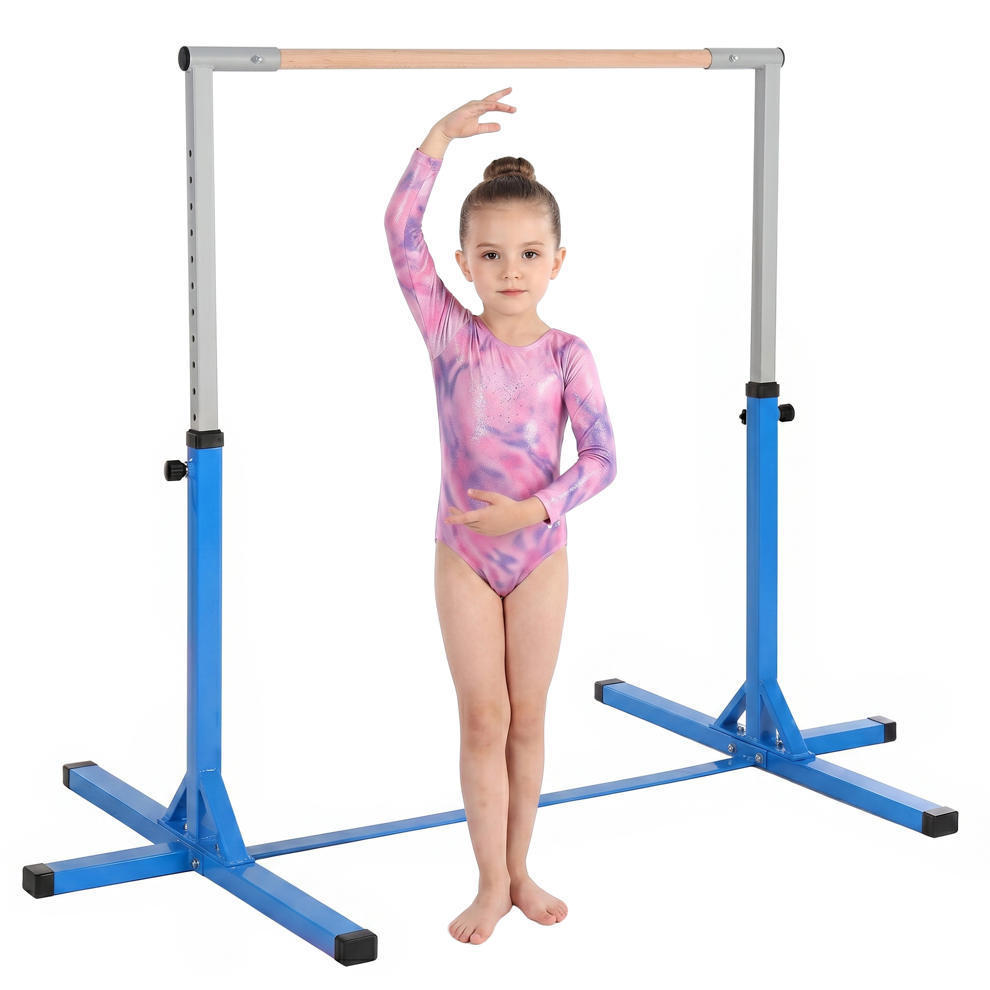 Barra De Gimnasia Para Niños De +3 Años Barra De Entrenamiento Altura Ajustable 92-150 Cm Carga 75 Kg 194x121x150cm Azul_voghion.com