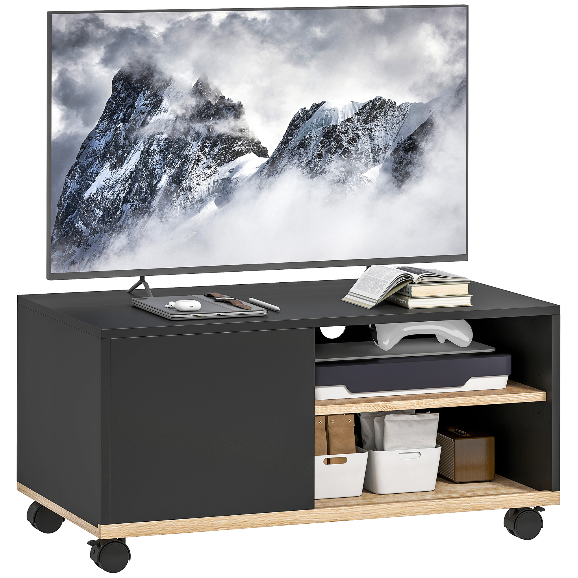 Meuble TV noir avec roues