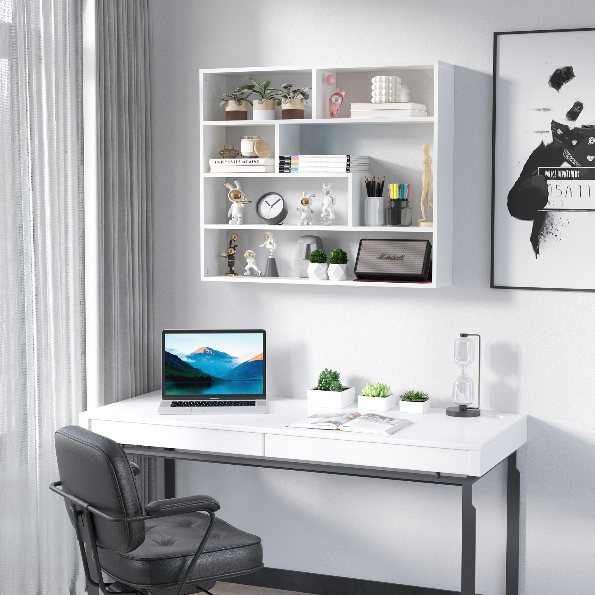 Wandregal Mit 7 Fächern Hängeregal Im Modernen Design Weiß_voghion.com