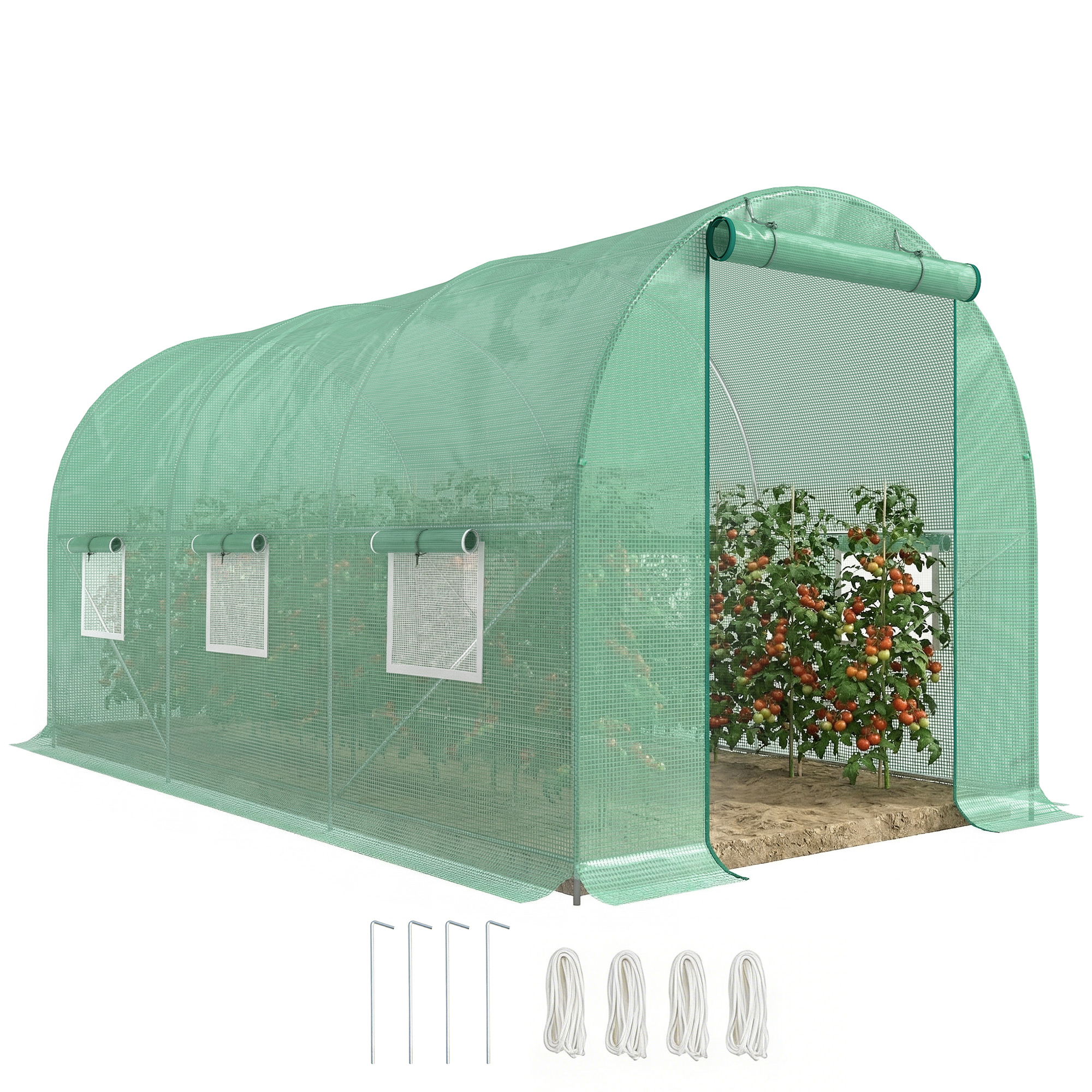 15' x 6' x 7' Outdoor Portable Walk-In Greenhouse with Windows