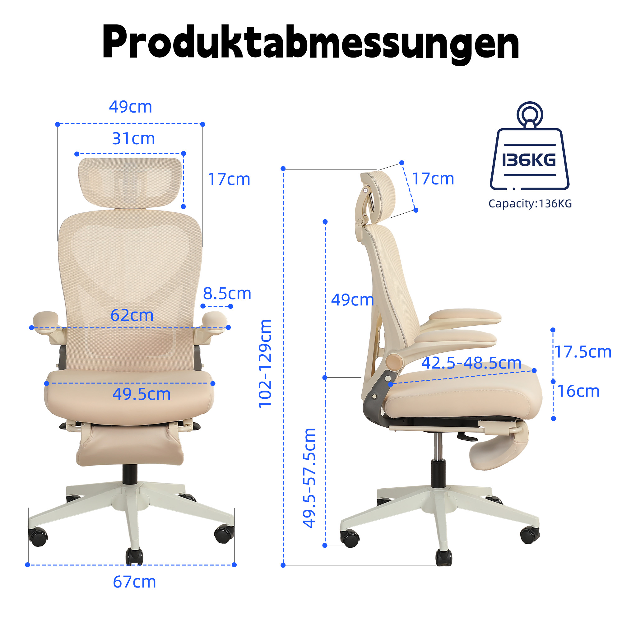 Chaise bureau ergonomique pliable Irovami crème