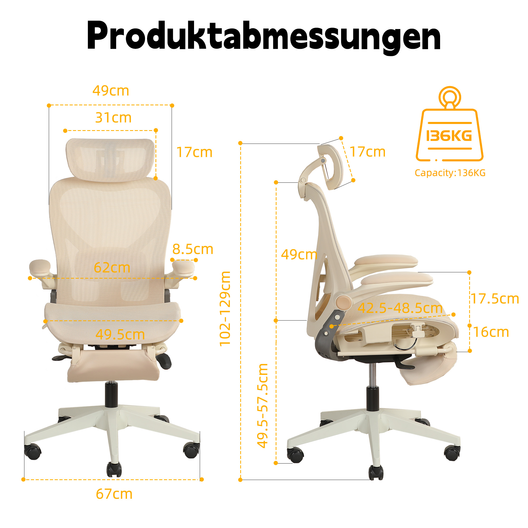 Chaise bureau ergonomique pliable Irovami crème