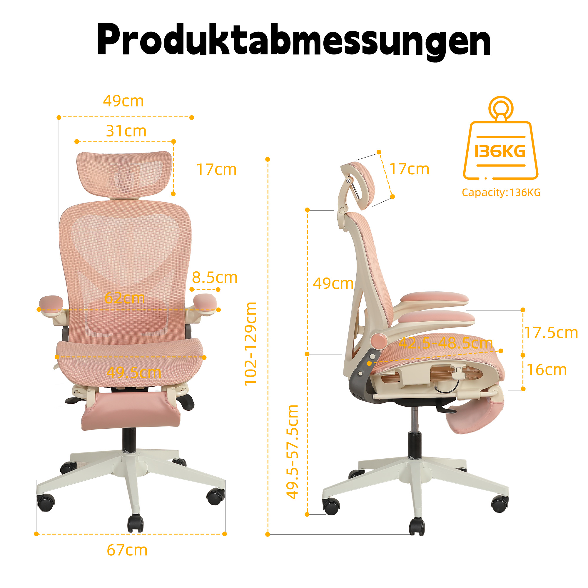 Chaise bureau ergonomique pliable Irovami rose