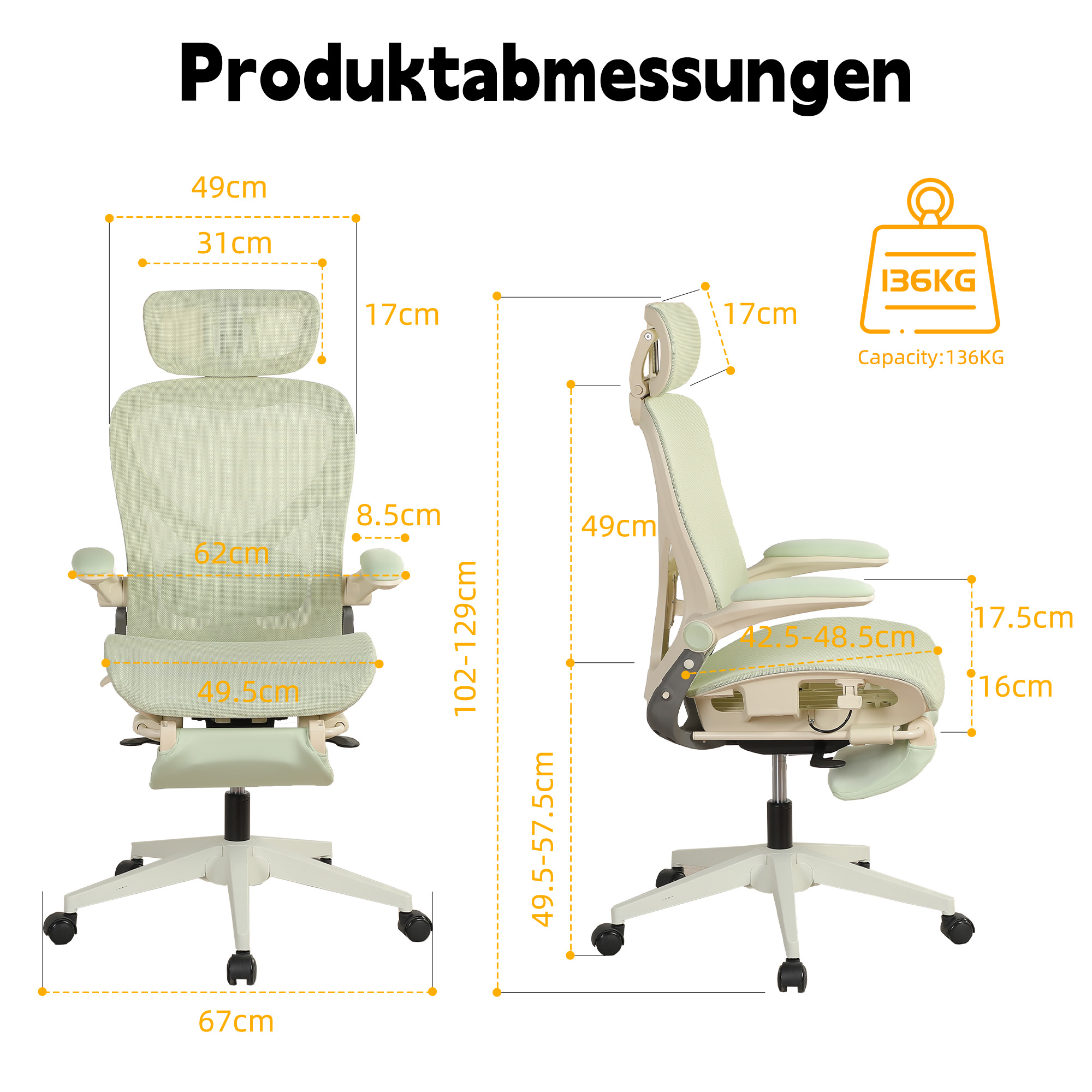 Chaise bureau ergonomique pliable Irovami verte