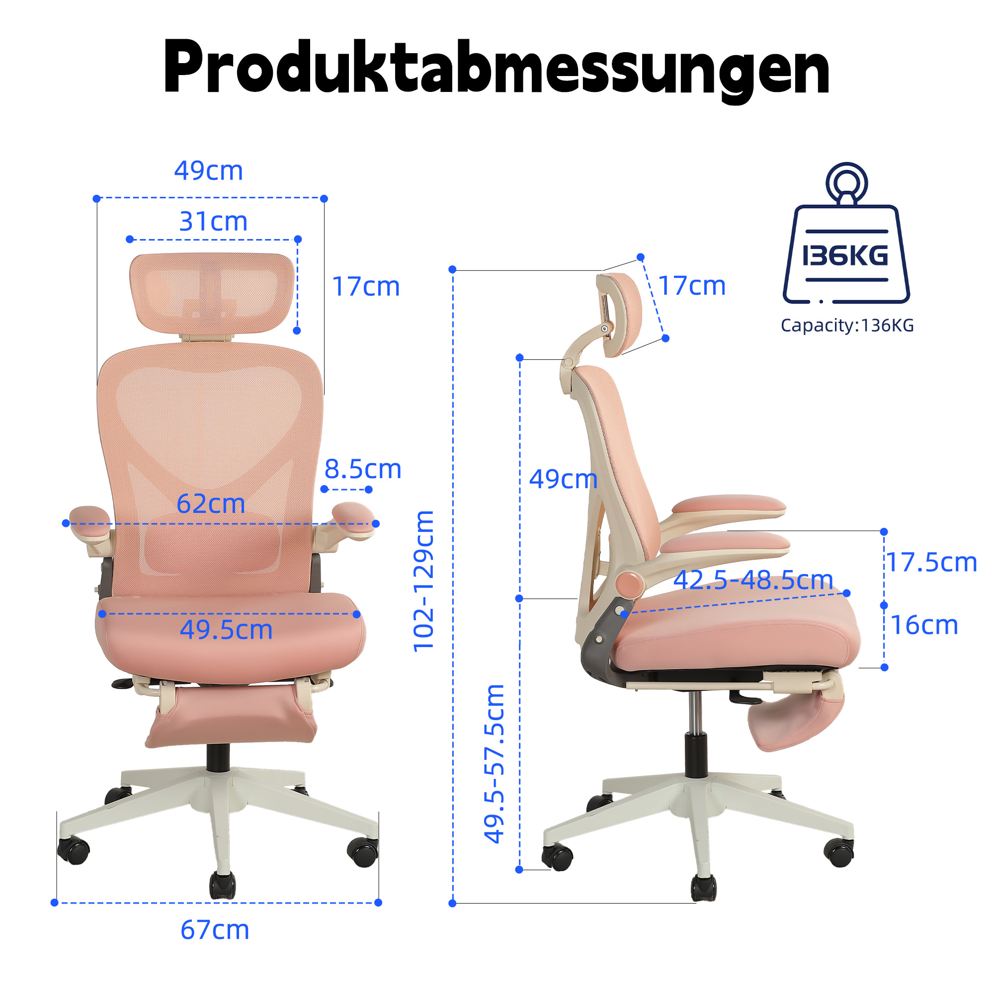 Chaise bureau ergonomique pliable Irovami rose