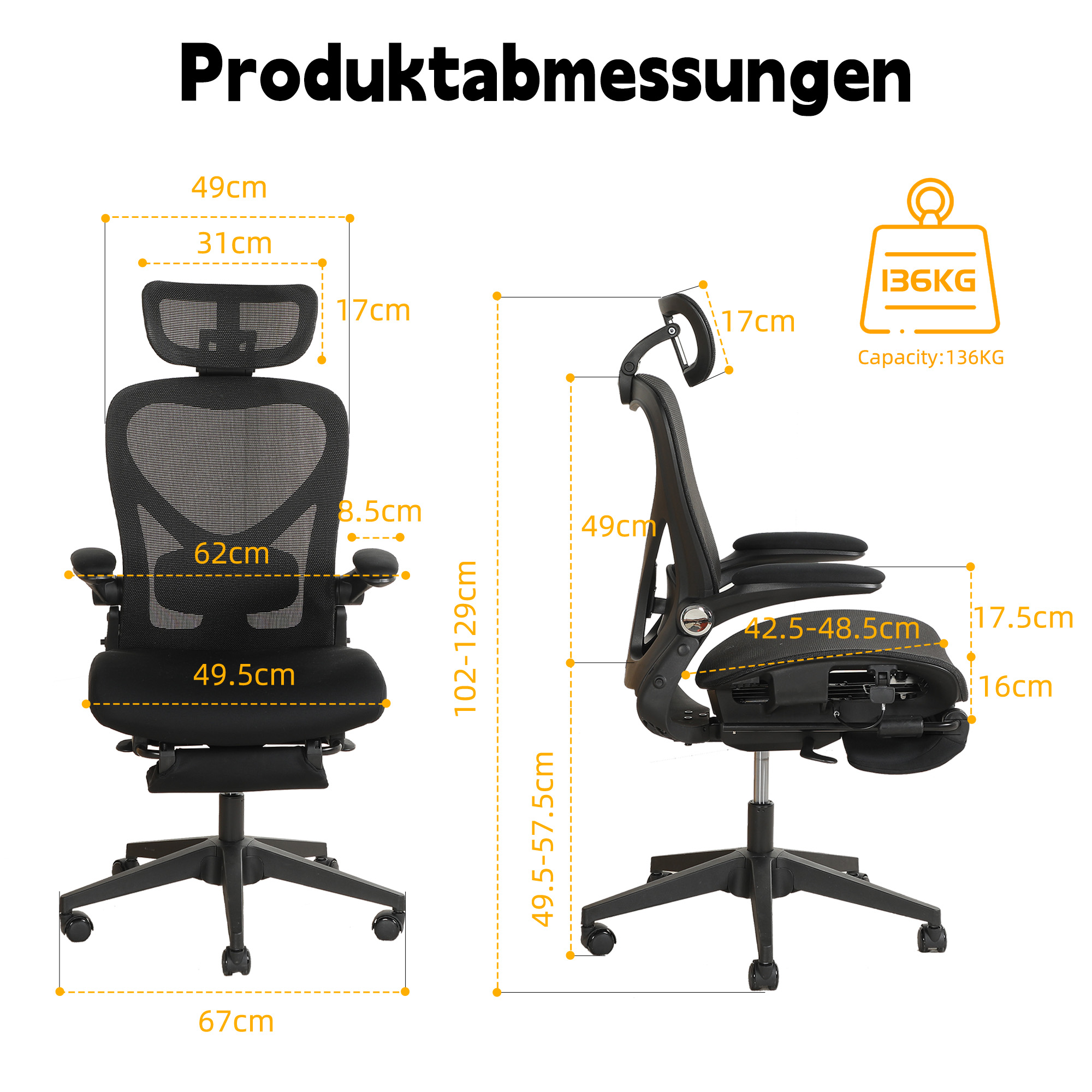 Chaise bureau ergonomique pliable Irovami noire