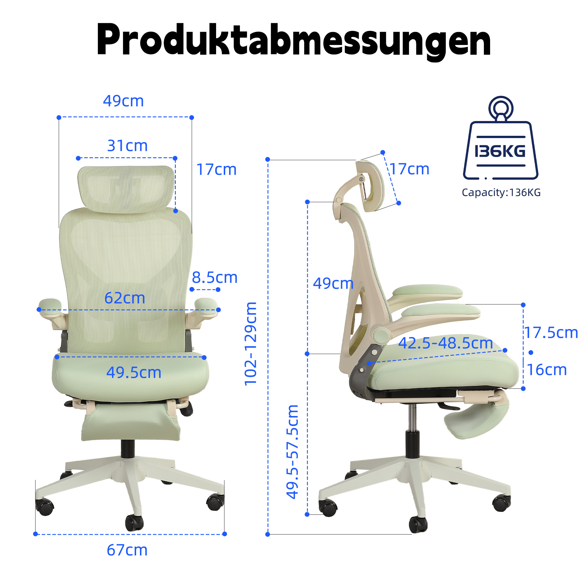 Chaise bureau ergonomique pliable Irovami verte