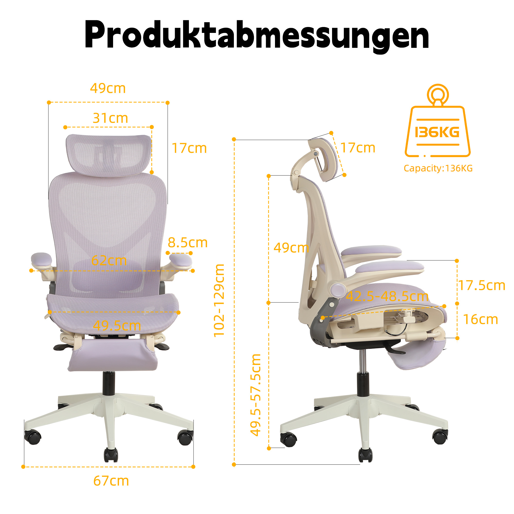 Chaise bureau ergonomique pliable Irovami violette