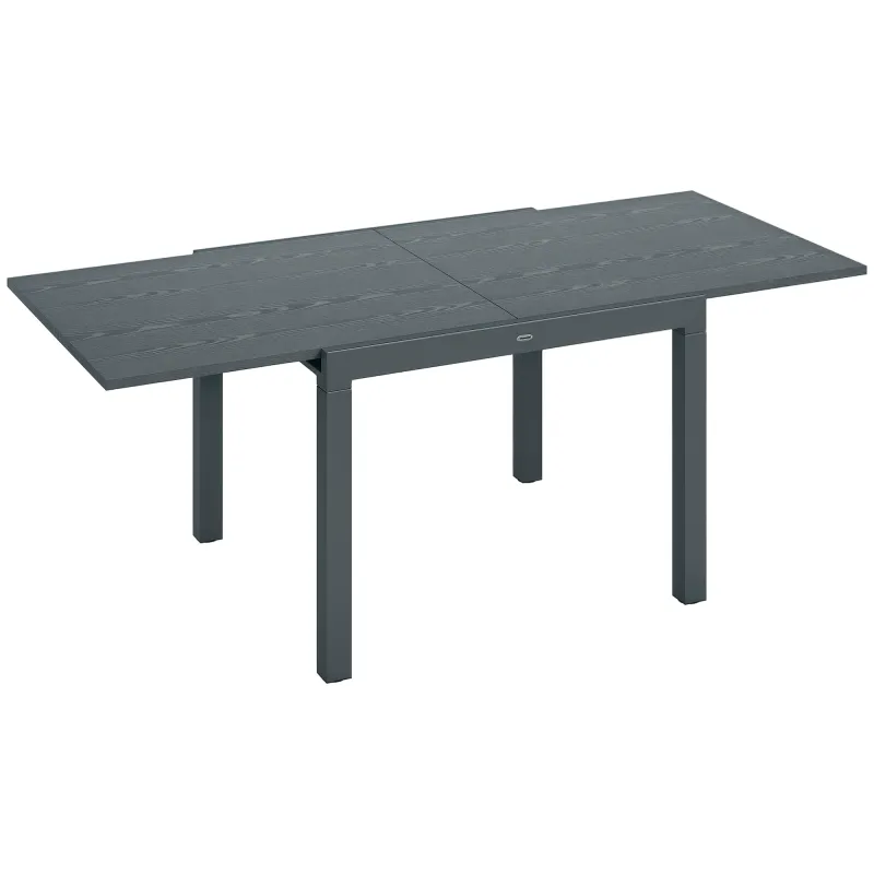 Patio Table for 6-8 People, Aluminum Frame Rectangle Garden Table with Wood Effect Steel Top, for Backyard, Dark Gray