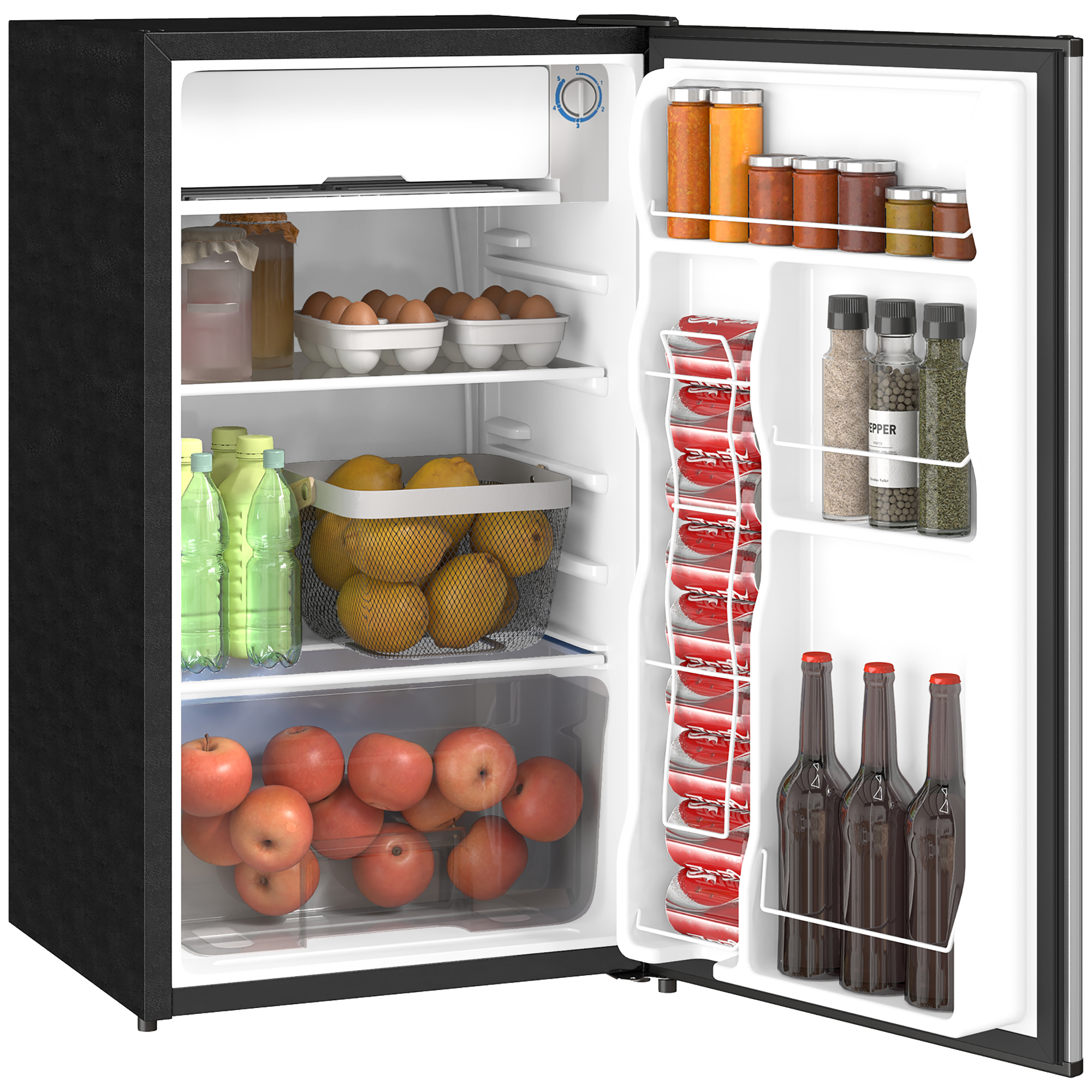  3.2 Cu.Ft Mini Fridge with Freezer, Single Door Compact Refrigerator with Adjustable Thermostat, Shelf and Reversible Door for Bedroom, Dorm, Home Office, Energy Efficient, Silver
