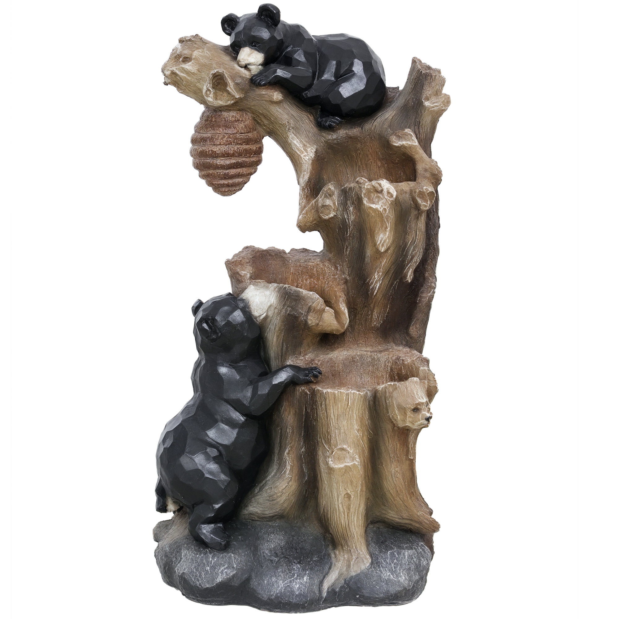 22.4" Outdoor Fountain, 3-Tier Resin Resin Bears and Honey Beehive Outdoor Waterfall Fountain with LED Lights, Pump