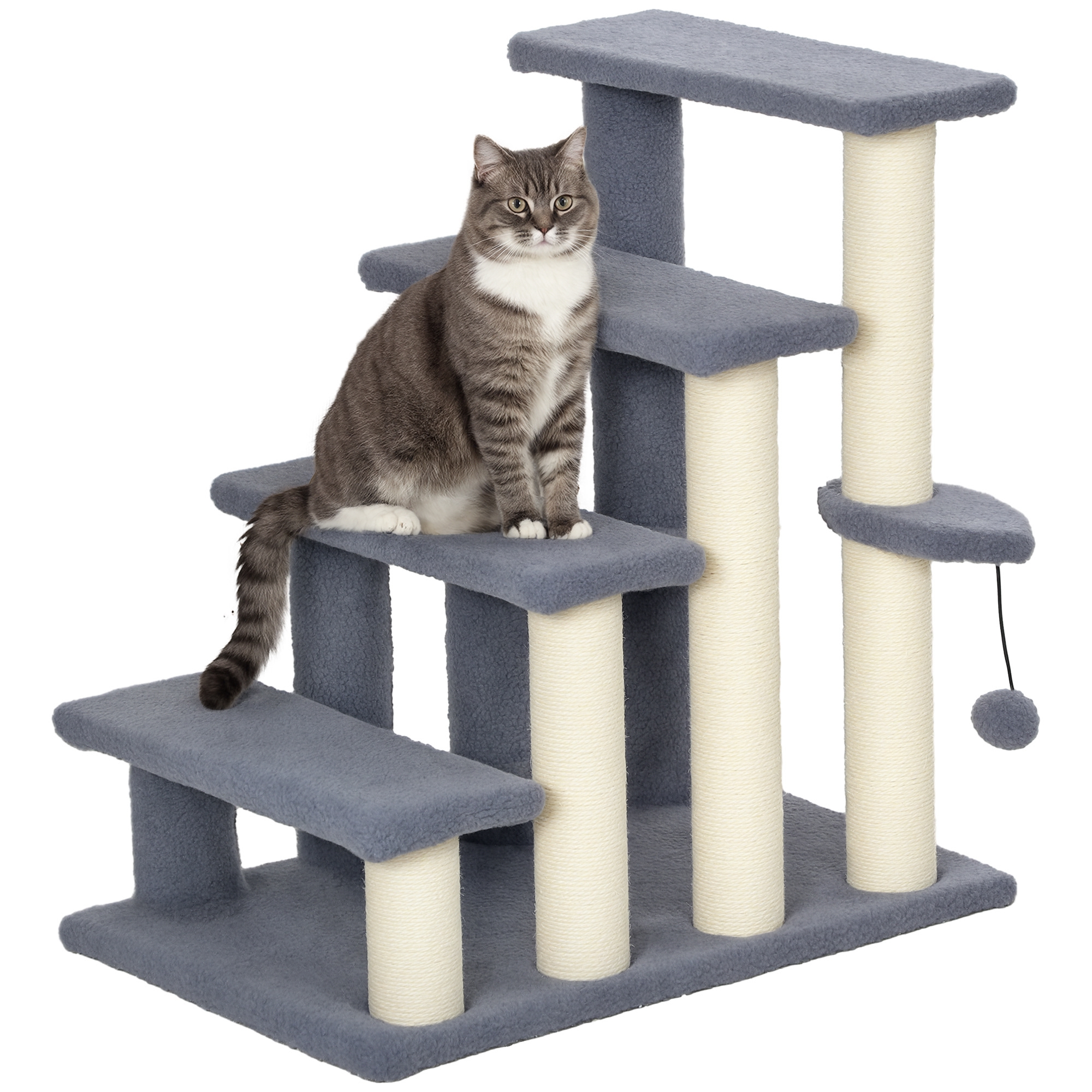 4 Levels Cat Steps with Scratching Posts for High Bed, Sofa, Gray