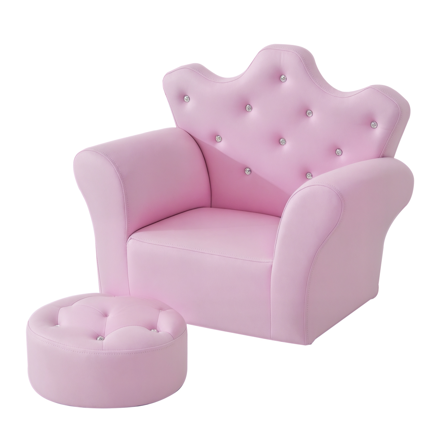 Qaba Kids Sofa Set with Footstool, Princess Sofa with Diamond Decoration