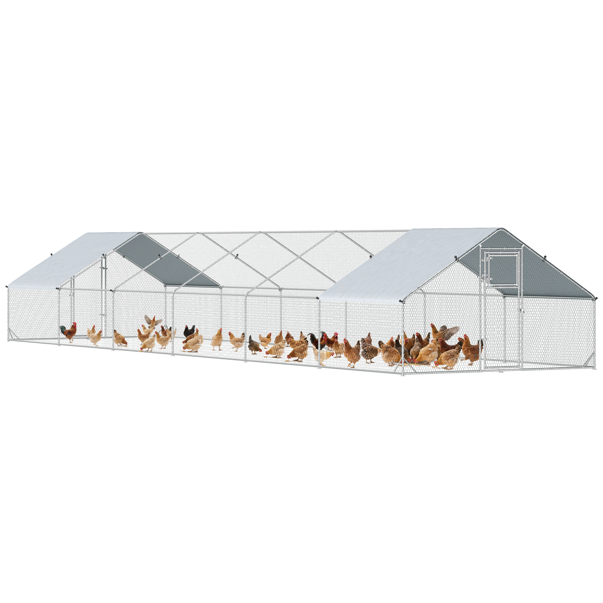 Large Chicken Coop with Waterproof and Anti-UV Cover, Spire Shaped for Outdoor and Yard Farm Use, 39' x 10' x 6.4'