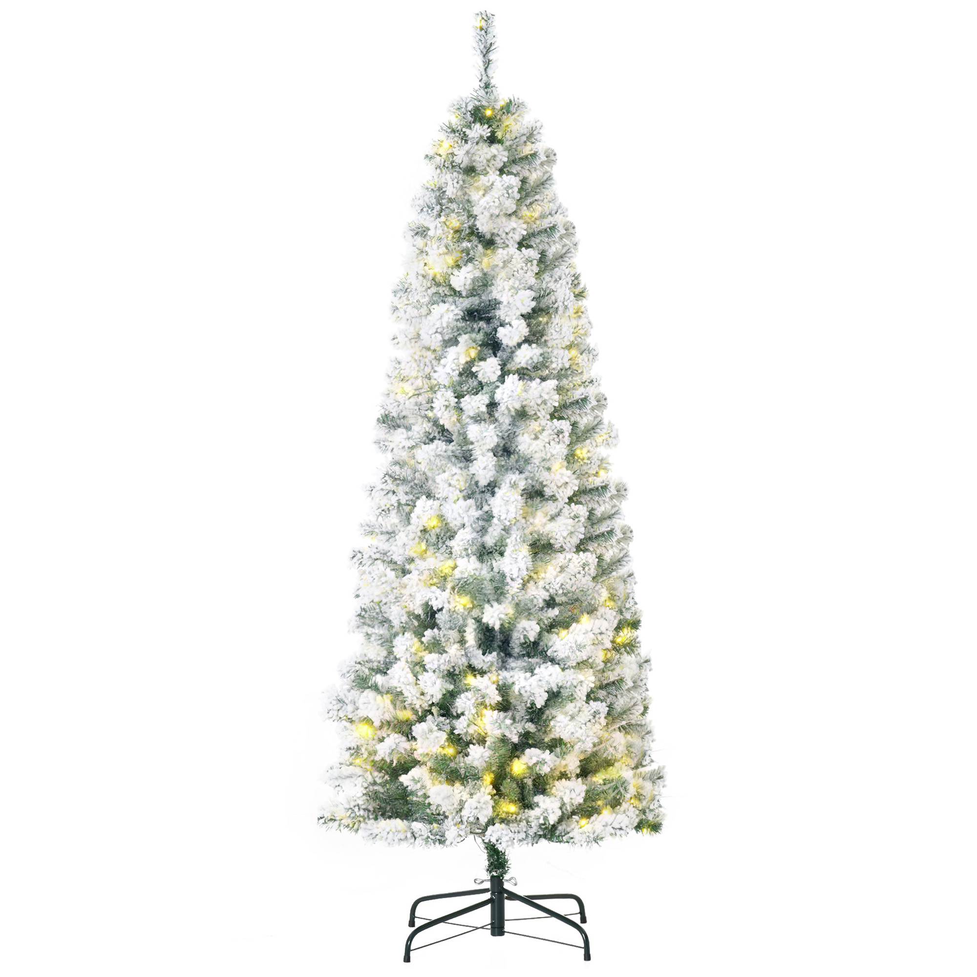  6ft Pre-Lit Snow-Flocked Slim Douglas Fir Artificial Christmas Tree with Realistic Branches, 250 LED Lights and 462 Tips