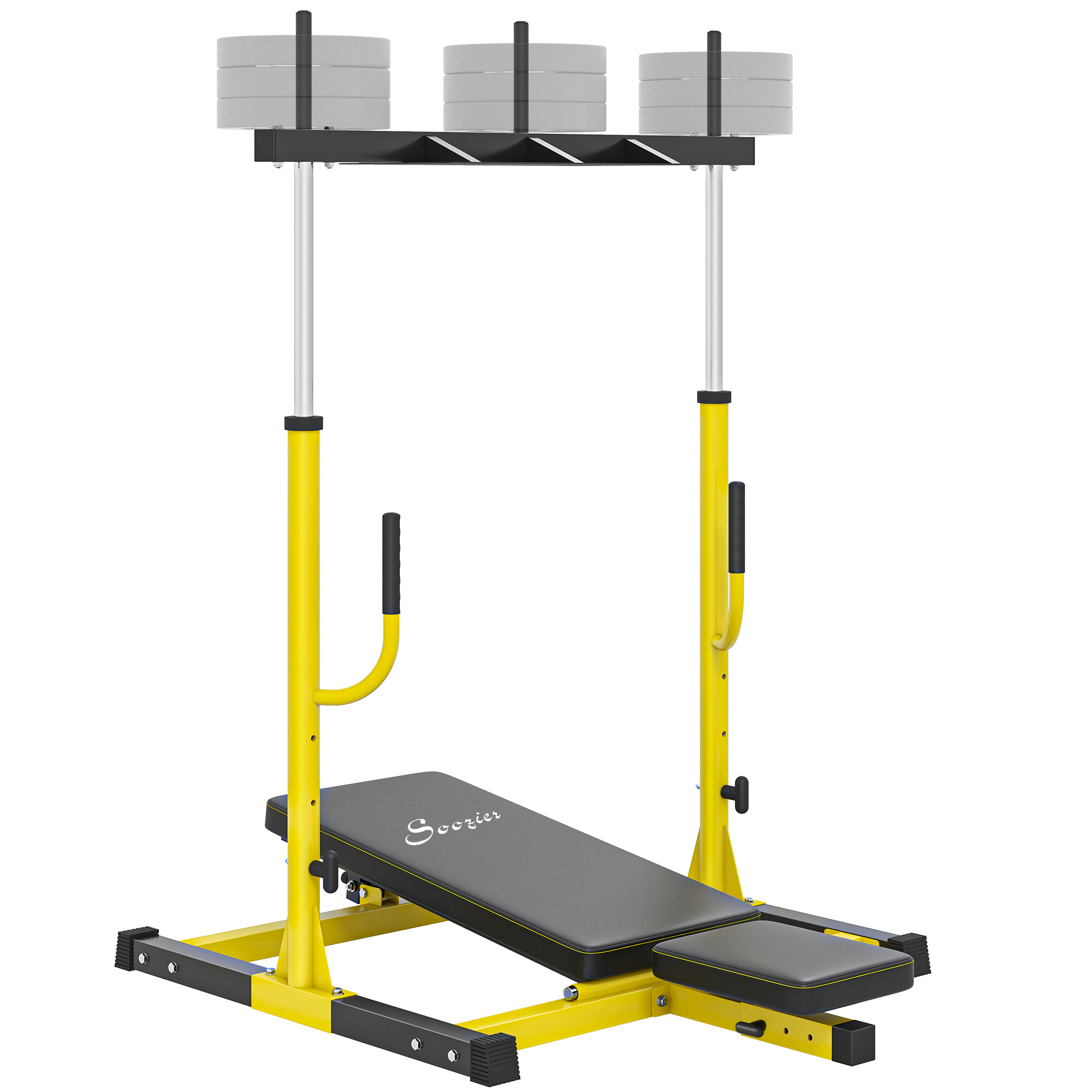 Vertical Leg Press Machine with Adjustable Leg, Back, and Head Positions, 1" Standard Plate Compatible, Yellow