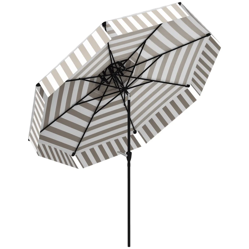  8.6FT Patio Umbrella, UPF 30+ Outdoor Market Umbrella, 2-Tier Vented Patio Table Umbrella with Crank 8 Ribs, Tiltable Porch Umbrella for Garden Deck Poolside, Light Gray
