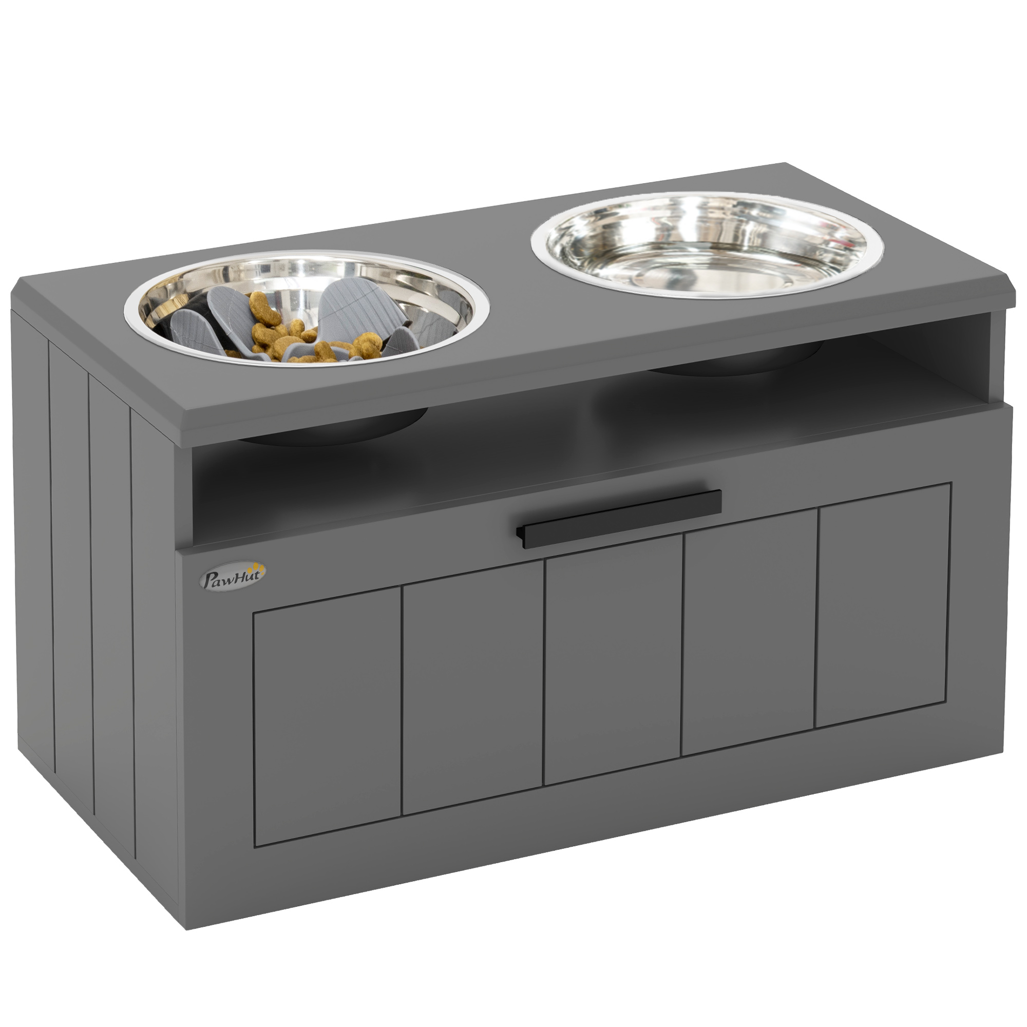 Elevated Dog Bowls, Large Breed Raised Dogs Bowl Stand with 2 Stainless Steel Bowls, Storage Drawer and Slow Feeder Mat