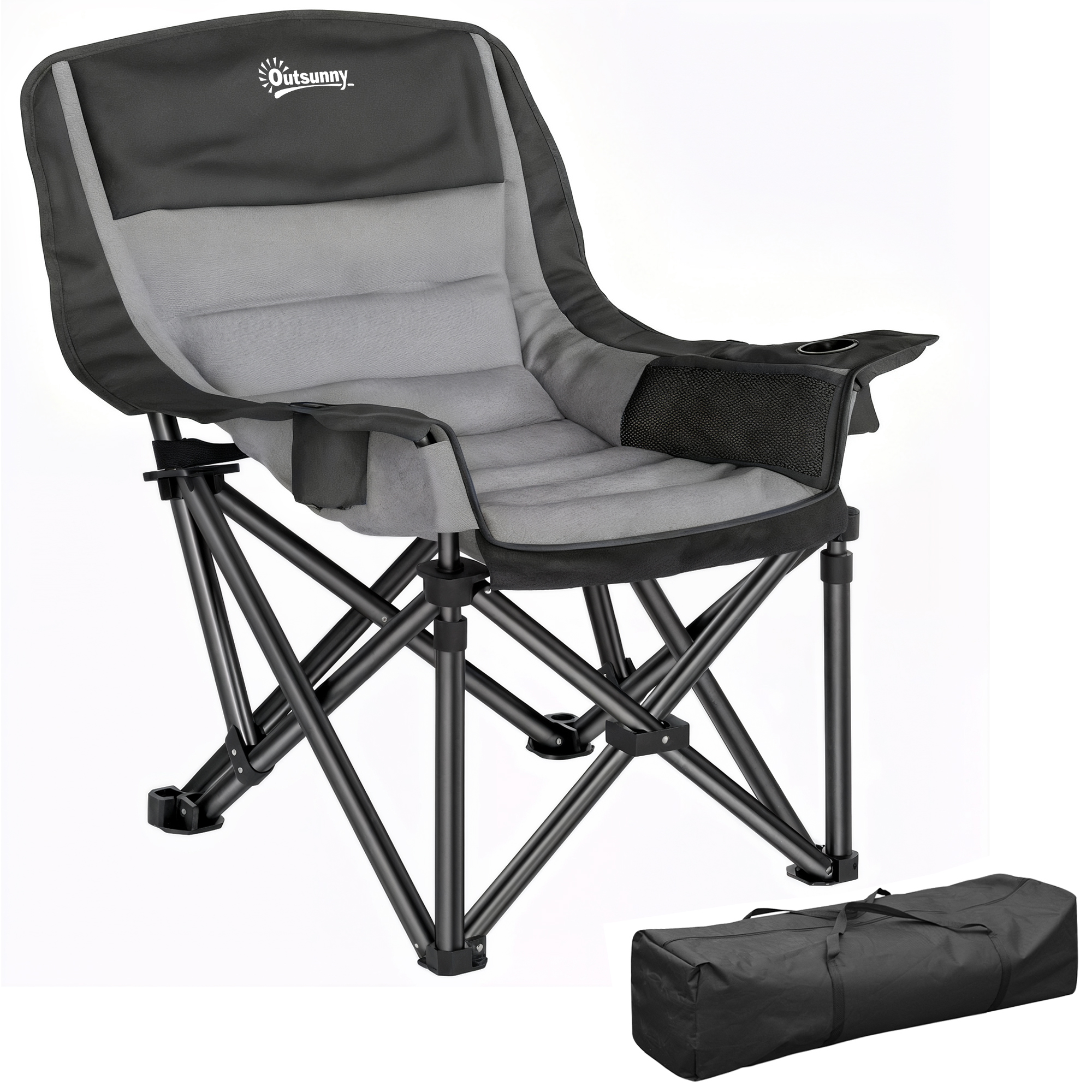 Camping Chair for Adults, Portable Folding Camping Chair with Side Pockets, Cup Holders, Carry Bag, Black and Gray