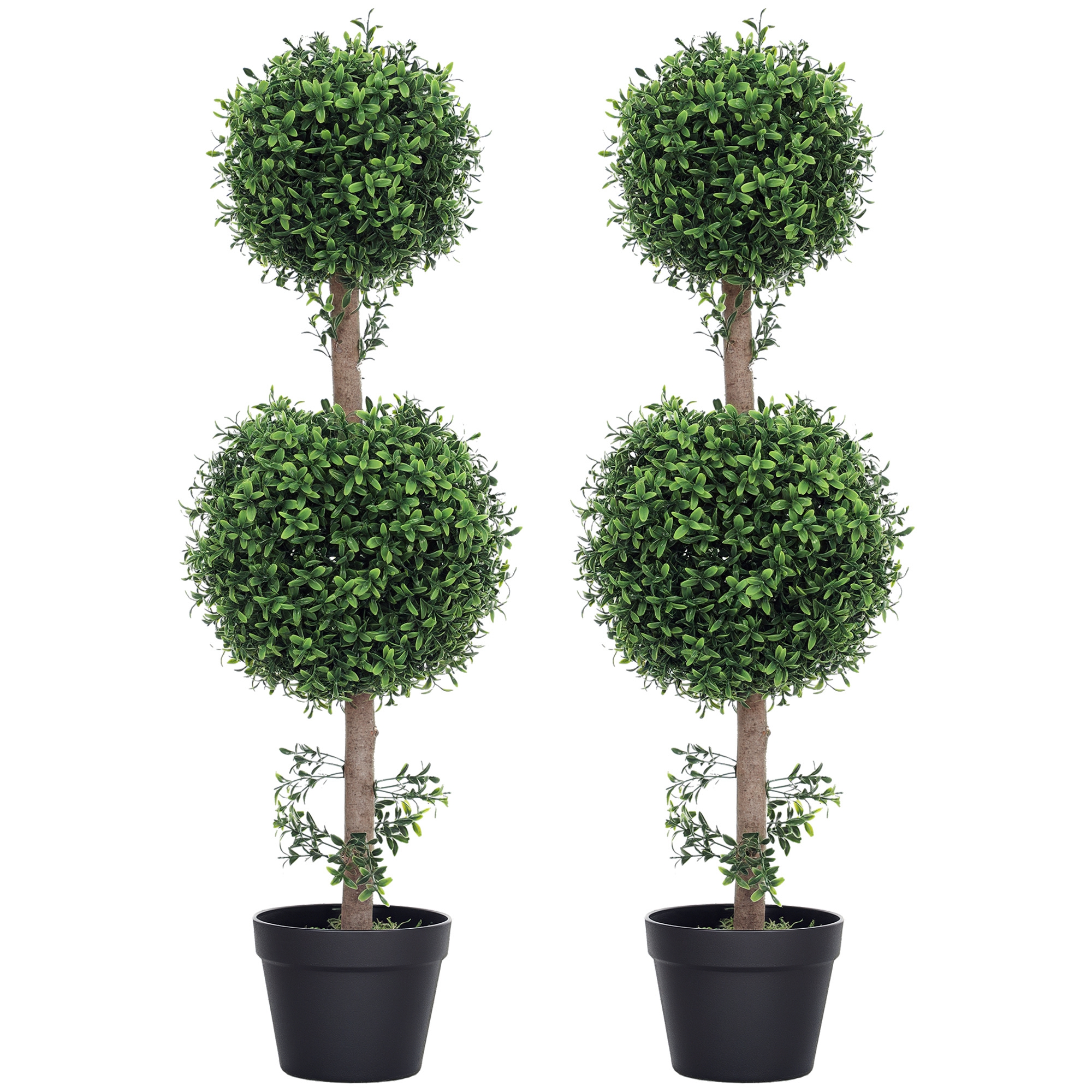 Set of 2 Artificial Ball Boxwood Topiary Trees, Fake Plants in Pot for Indoor Outdoor Living Room Green