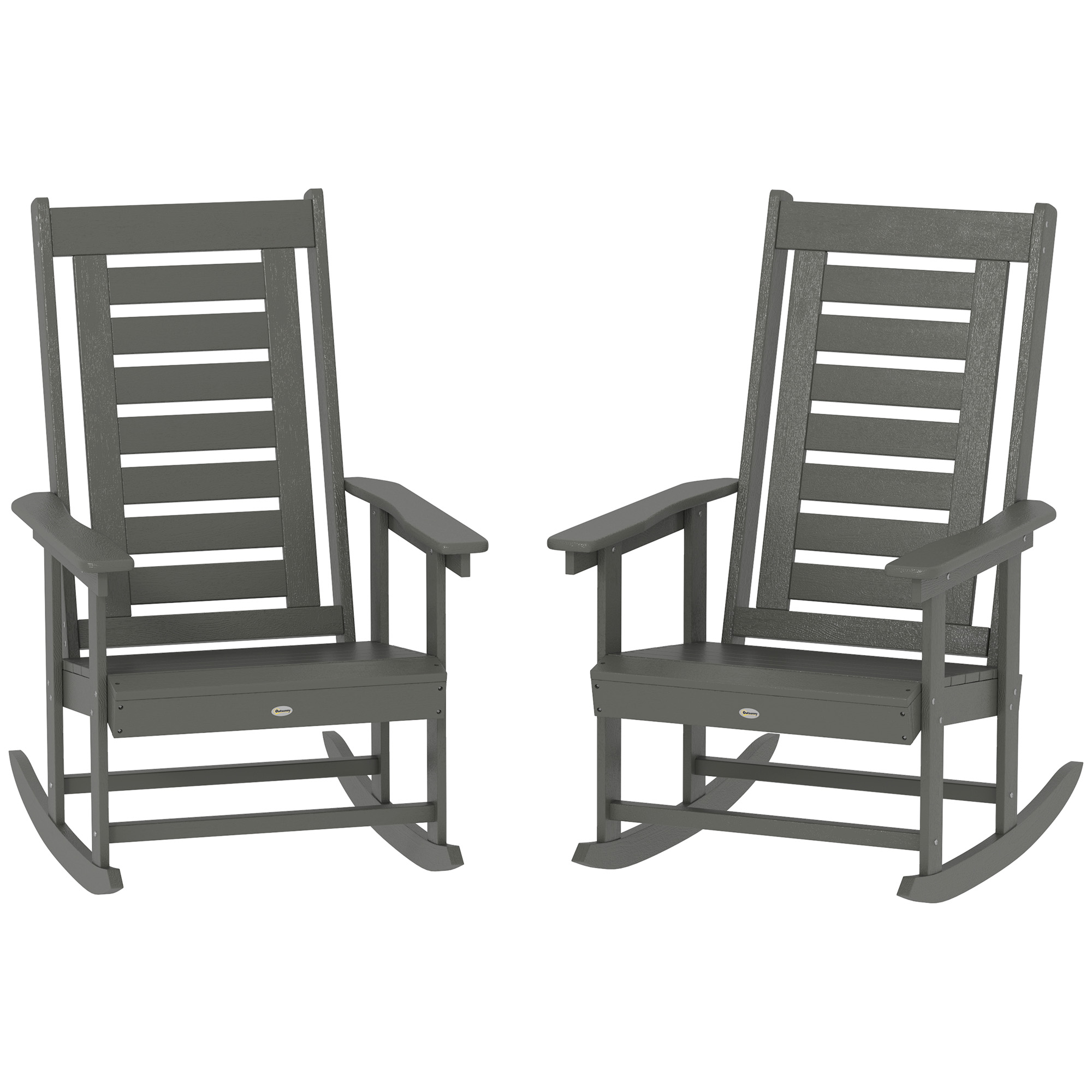 2 Pieces Outdoor Rocking Chairs, HDPE Patio Rockers with 28" High Back, Wide Armrests for Porch Backyard, Dark Gray