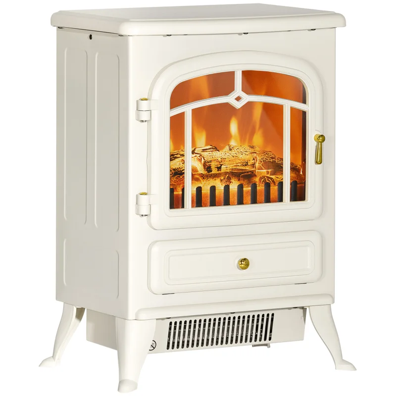 Fireplace Stove, Electric Fireplace Heater with Realistic LED Flames and Logs, 725W/1450W, Beige