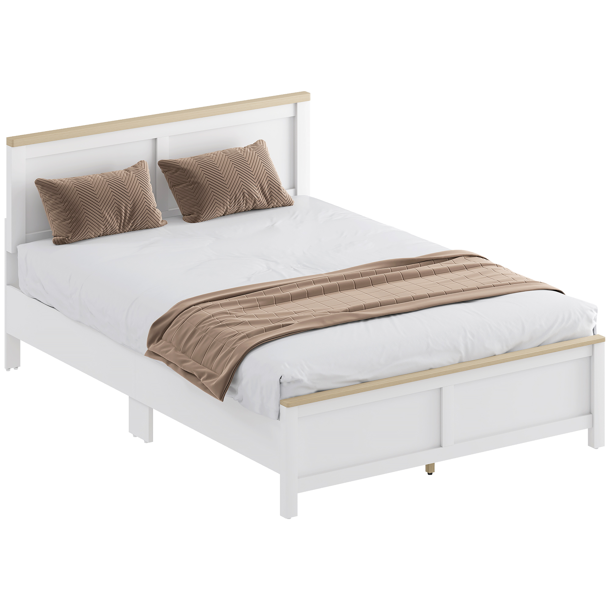 Full Bed Frame with Headboard, Modern Platform Bed Frame with Wooden Slats, No Box Spring Needed, Easy Assembly, White