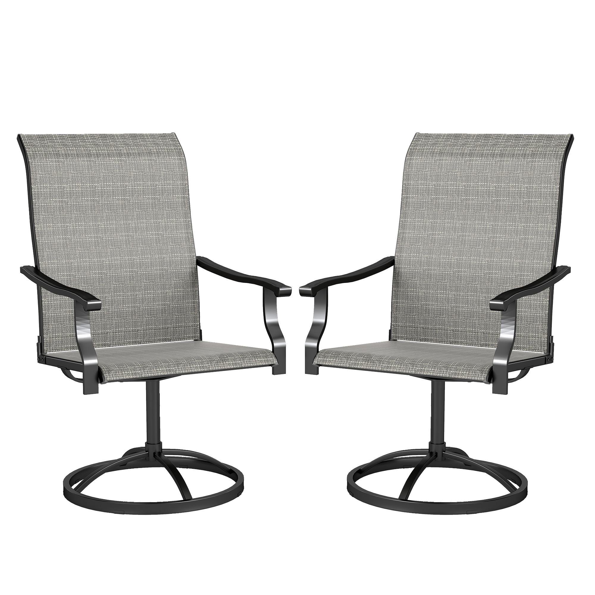 Patio Swivel Chairs Set of 2, High Back Patio Dining Chairs with All-Weather Mesh for Backyard, Lawn, Garden, Gray