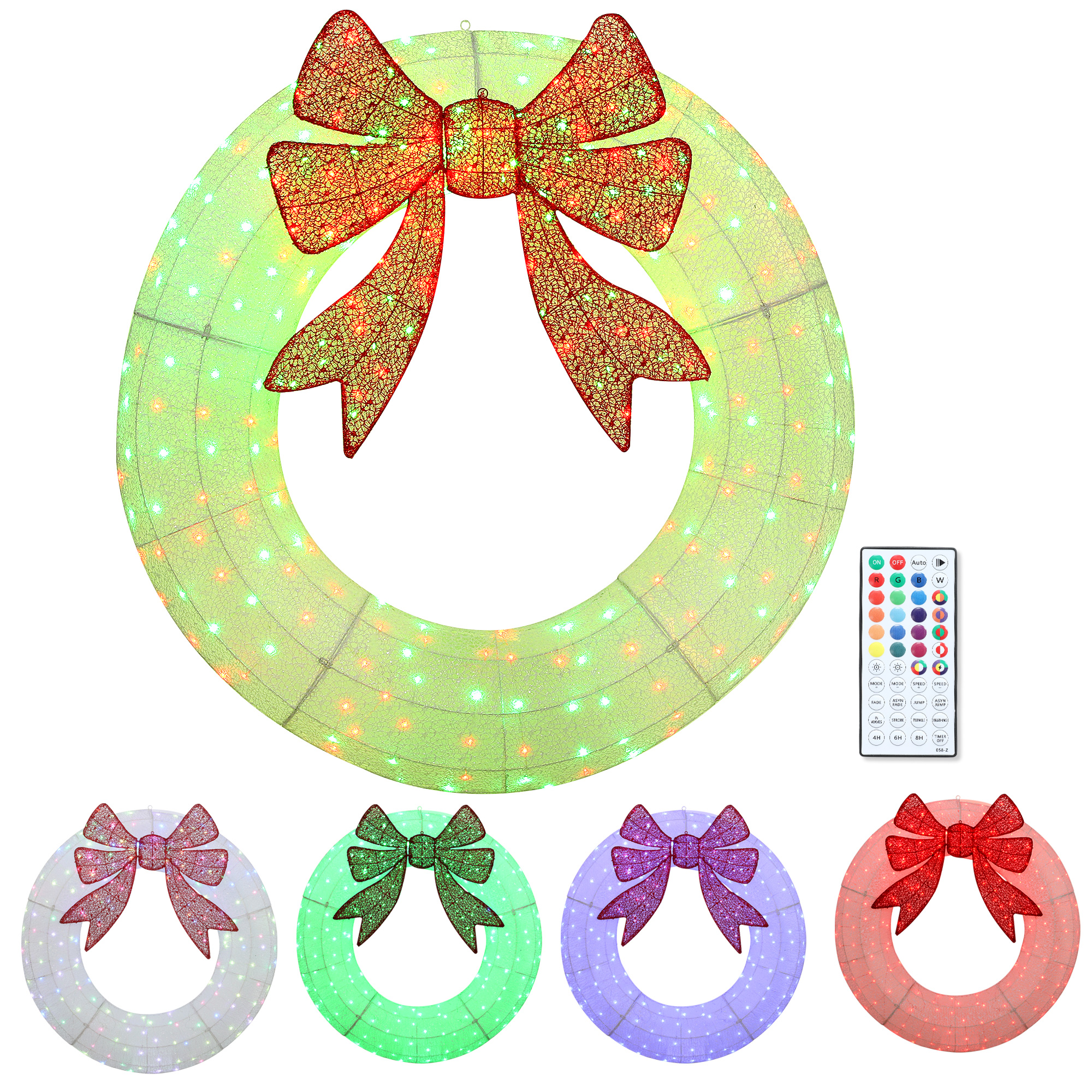 60 Inch Lighted Wreath Decoration with Dual Color LED, Christmas Wreath with Daily Timer, Remote for Indoor Outdoor