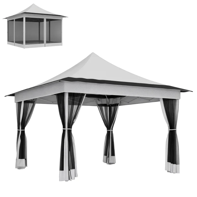 12 x 12 ft. Canopy Tent with Mesh Netting, UPF50+ Pop Up Tent with Carry Bag for Garden, Patio, Light Gray