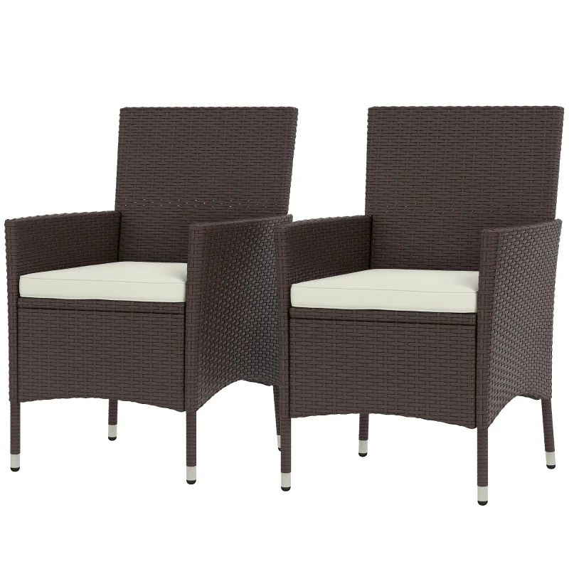 2 Pieces Wicker Outdoor Dining Chairs, Patio Chairs with Cushions for Backyard, Garden, Lawn, Dark Coffee
