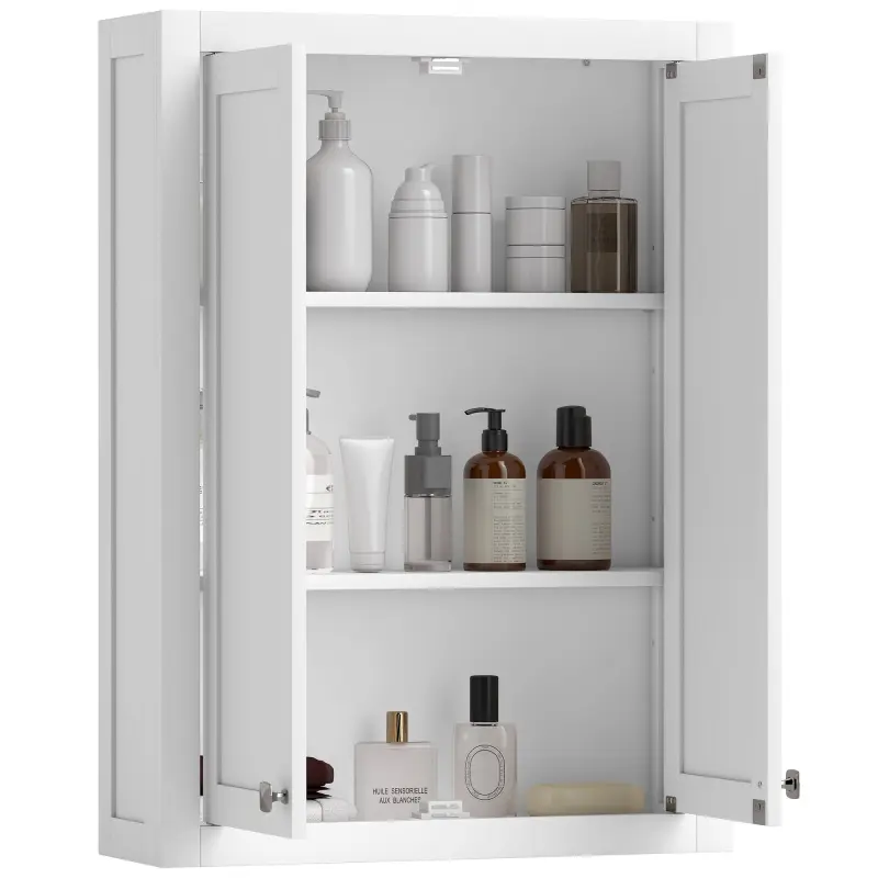 Bathroom Cabinet Wall Mounted, Modern Bathroom Wall Cabinet with 2 Doors and 2 Adjustable Shelves, White
