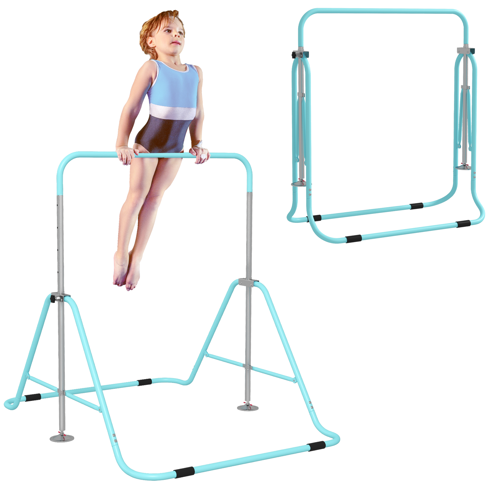 Folding Gymnastics Bar for Kids, Adjustable Height, Green