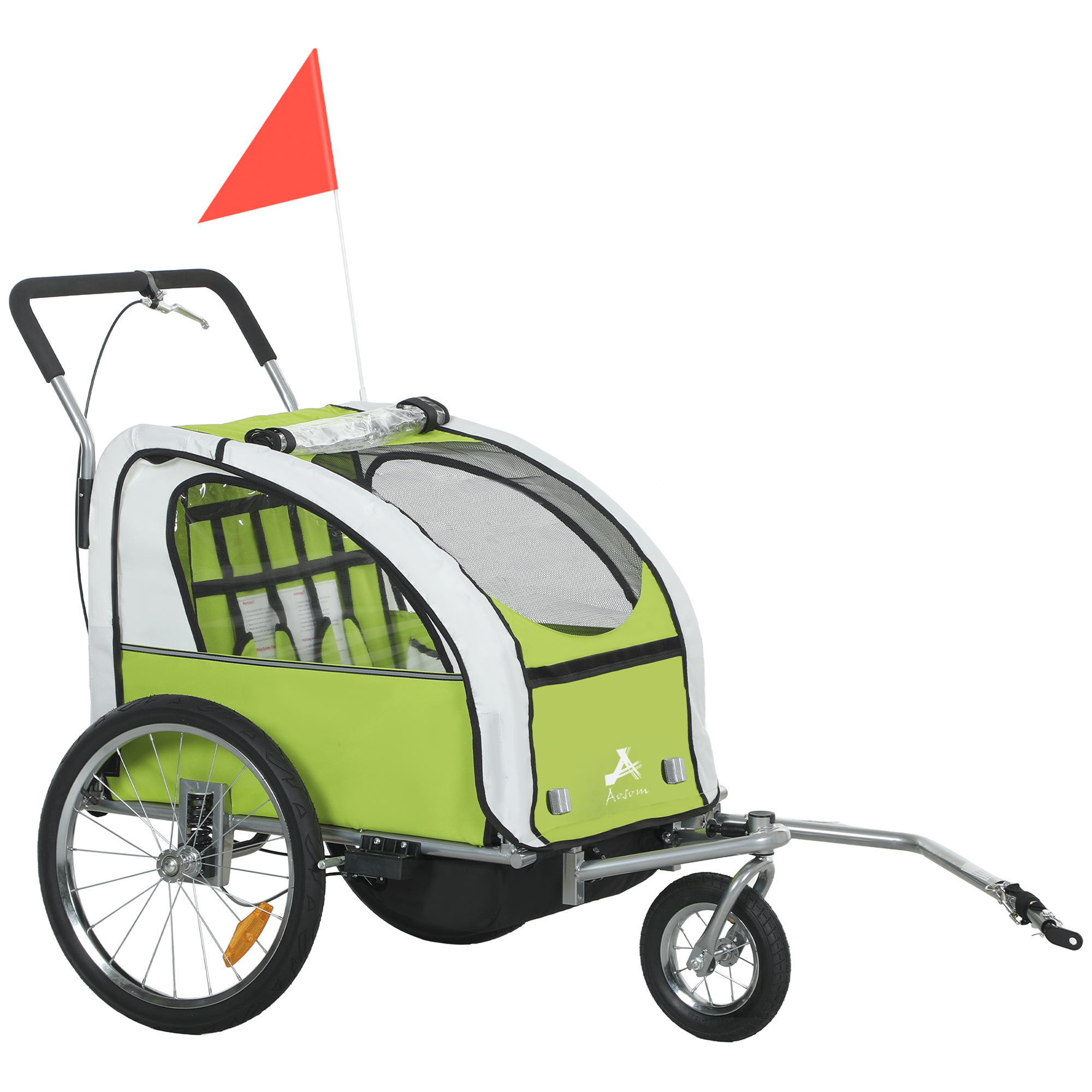 2-Seat Elite 360 Swivel Bike Trailer for Kids Bicycle Cargo Trailer with Water-Resistant Windows, Green and White