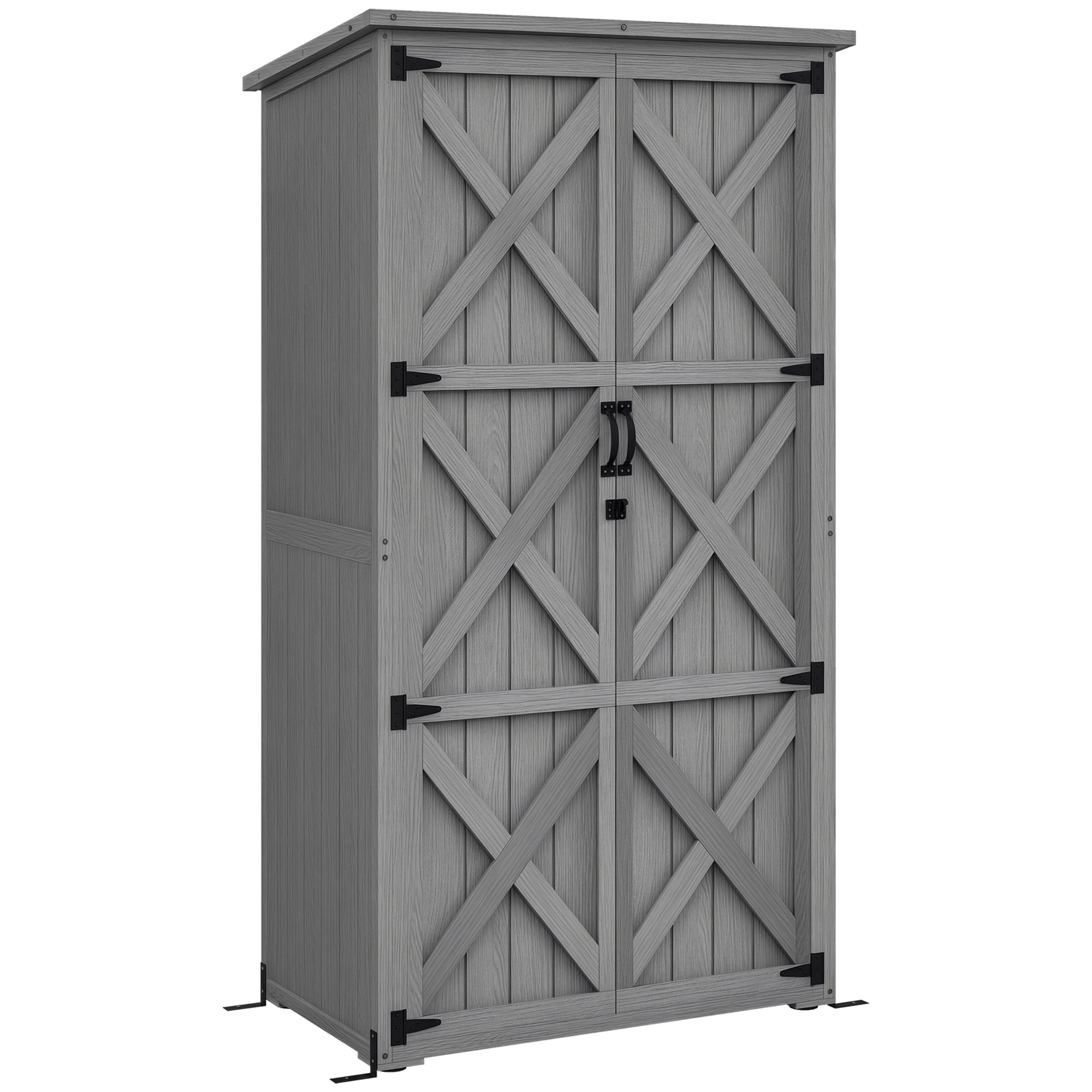 Wooden Outdoor Storage Cabinet Garden Shed with Waterproof Asphalt Roof and Lockable Doors, Gray