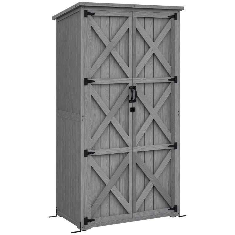 Wooden Outdoor Storage Cabinet Garden Shed with Waterproof Asphalt Roof and Lockable Doors, Gray