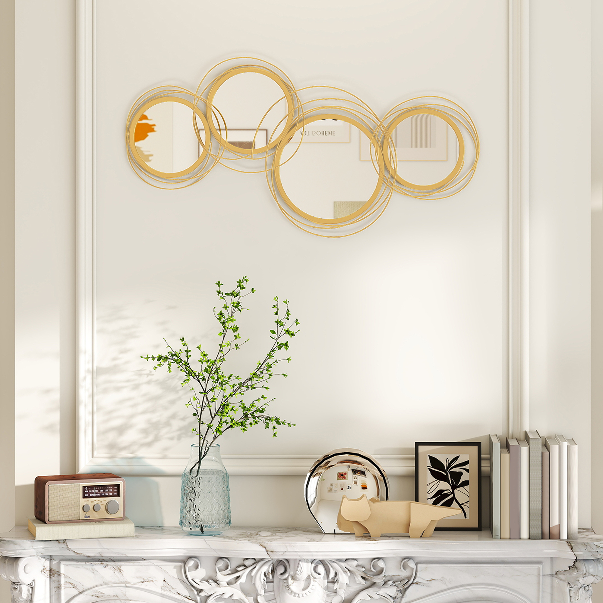 42.25" Circle Mirror for Wall, Modern Metal Wall Art for Living Room, Bedroom and Dining Room, Gold