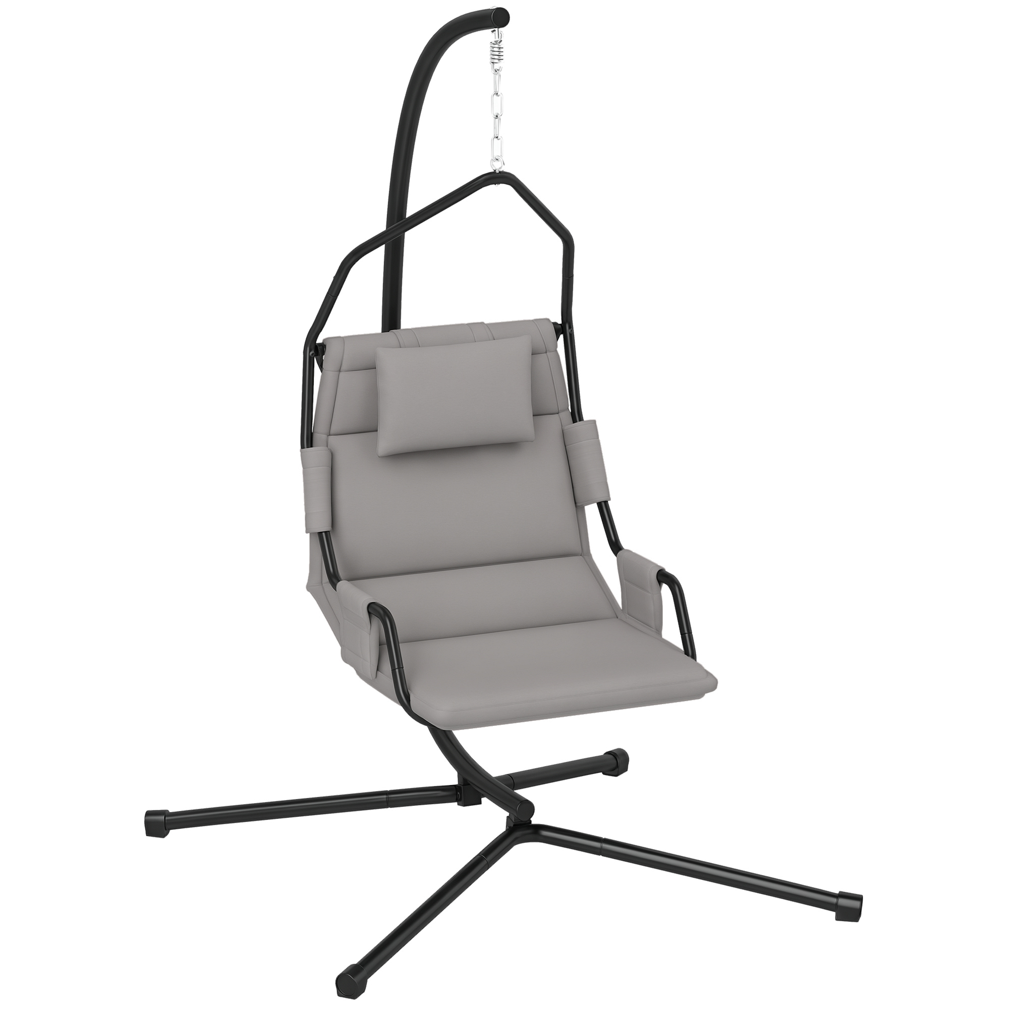 Hammock Chair with Stand and PA Coating Cushion, Hanging Swing Chair with Steel Frame for Indoor and Outdoor, Gray
